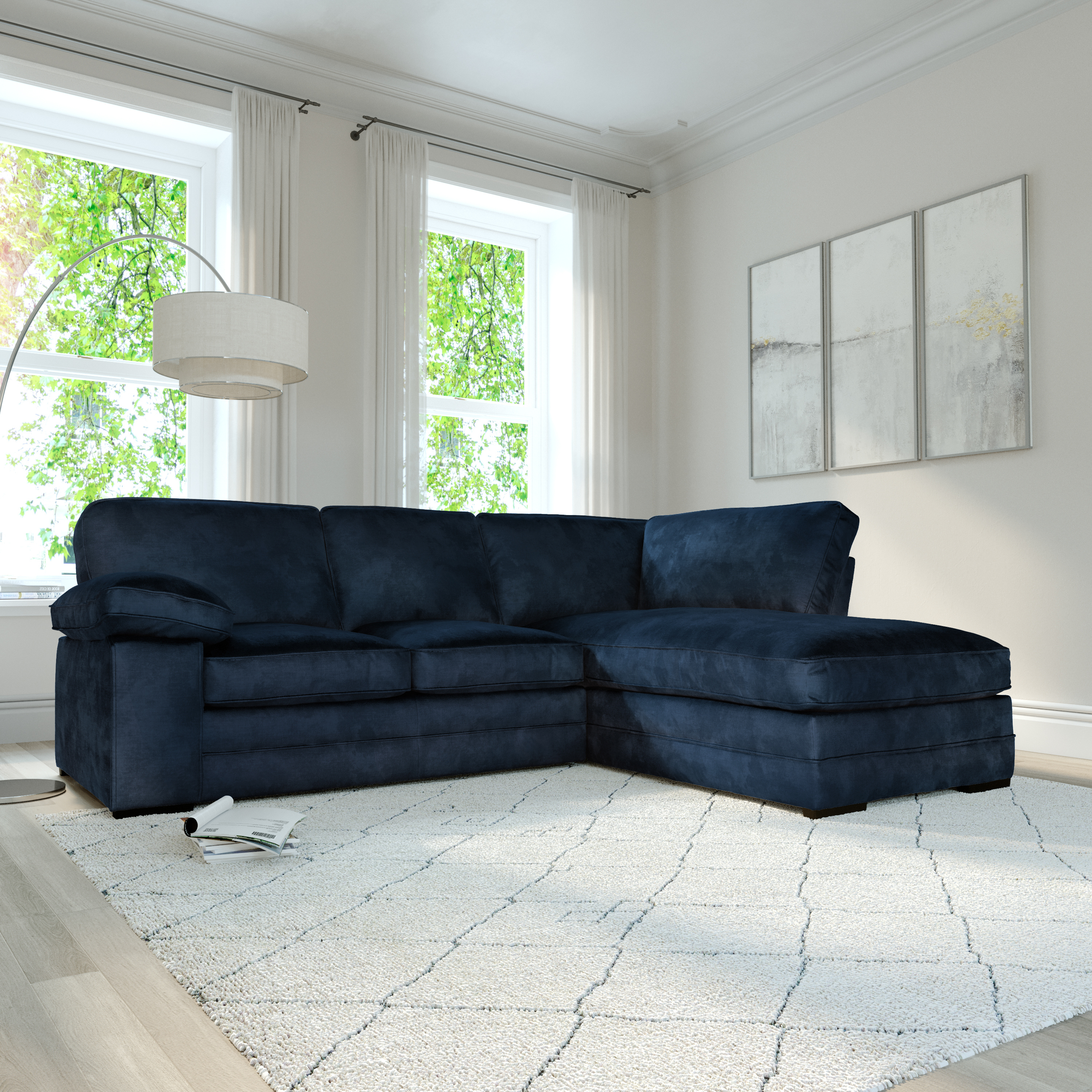 Chatham L-Shape (Right) Corner Sofa, Blue Aura Velvet