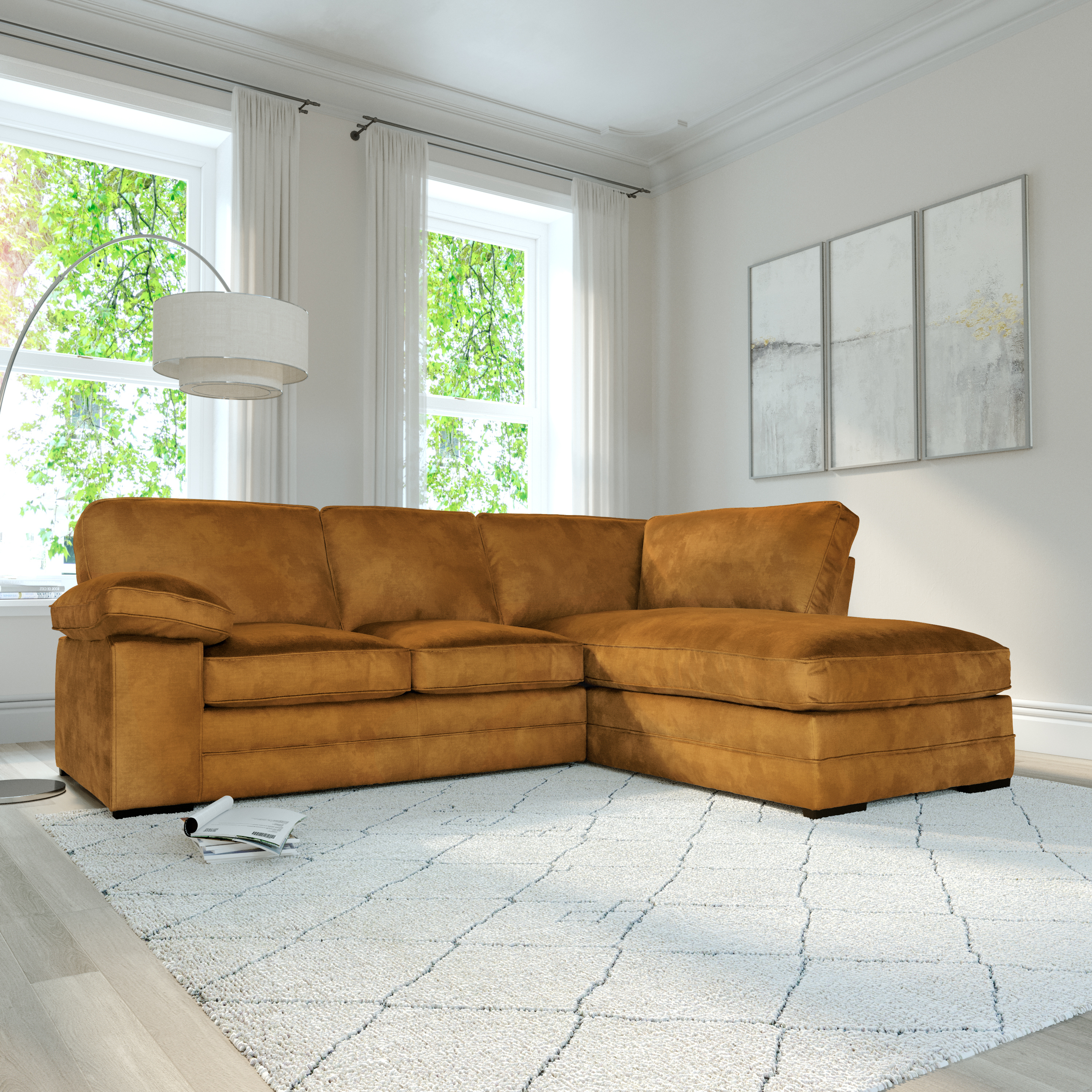 Chatham L-Shape (Right) Corner Sofa, Mustard Aura Velvet