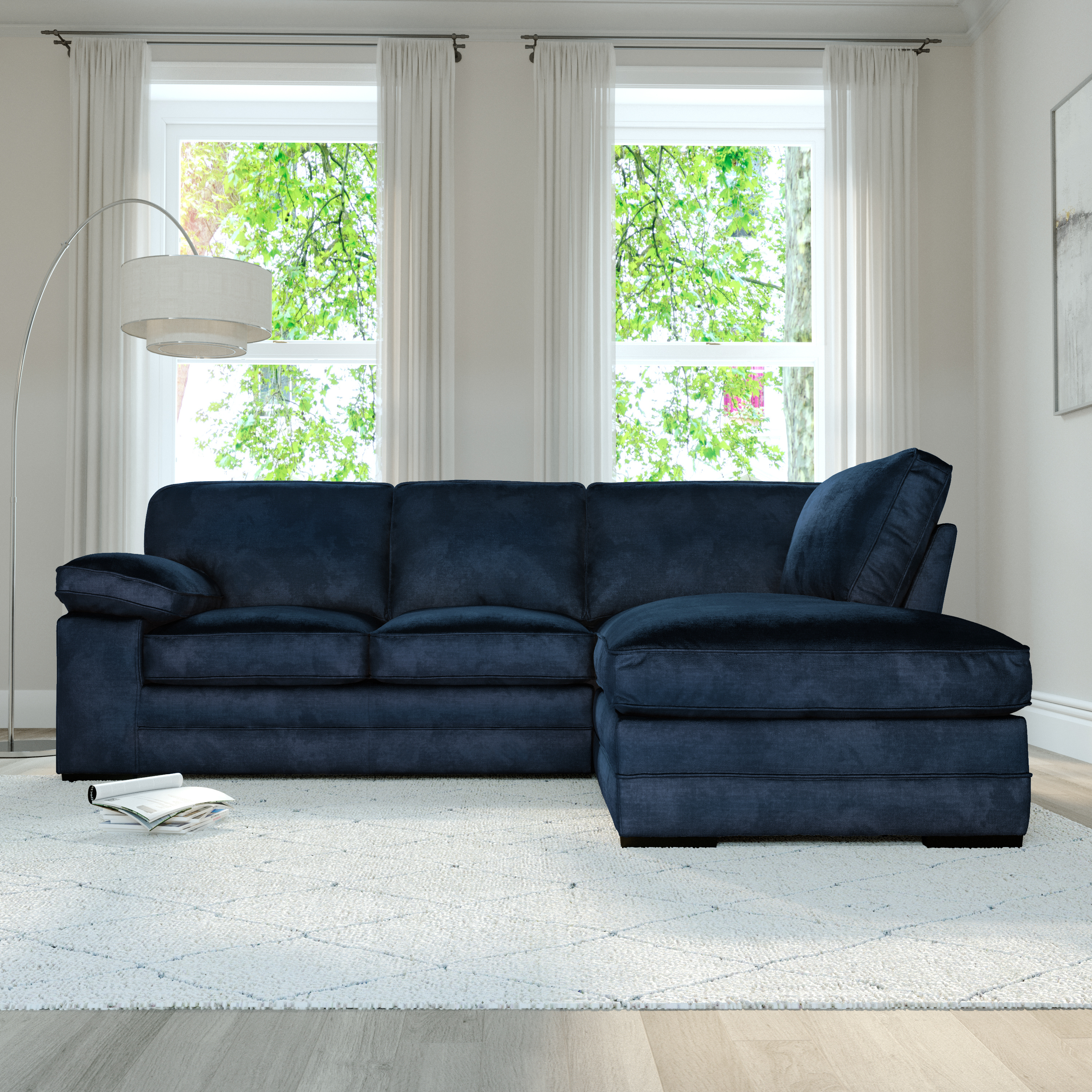 Chatham L-Shape (Right) Corner Sofa, Blue Aura Velvet