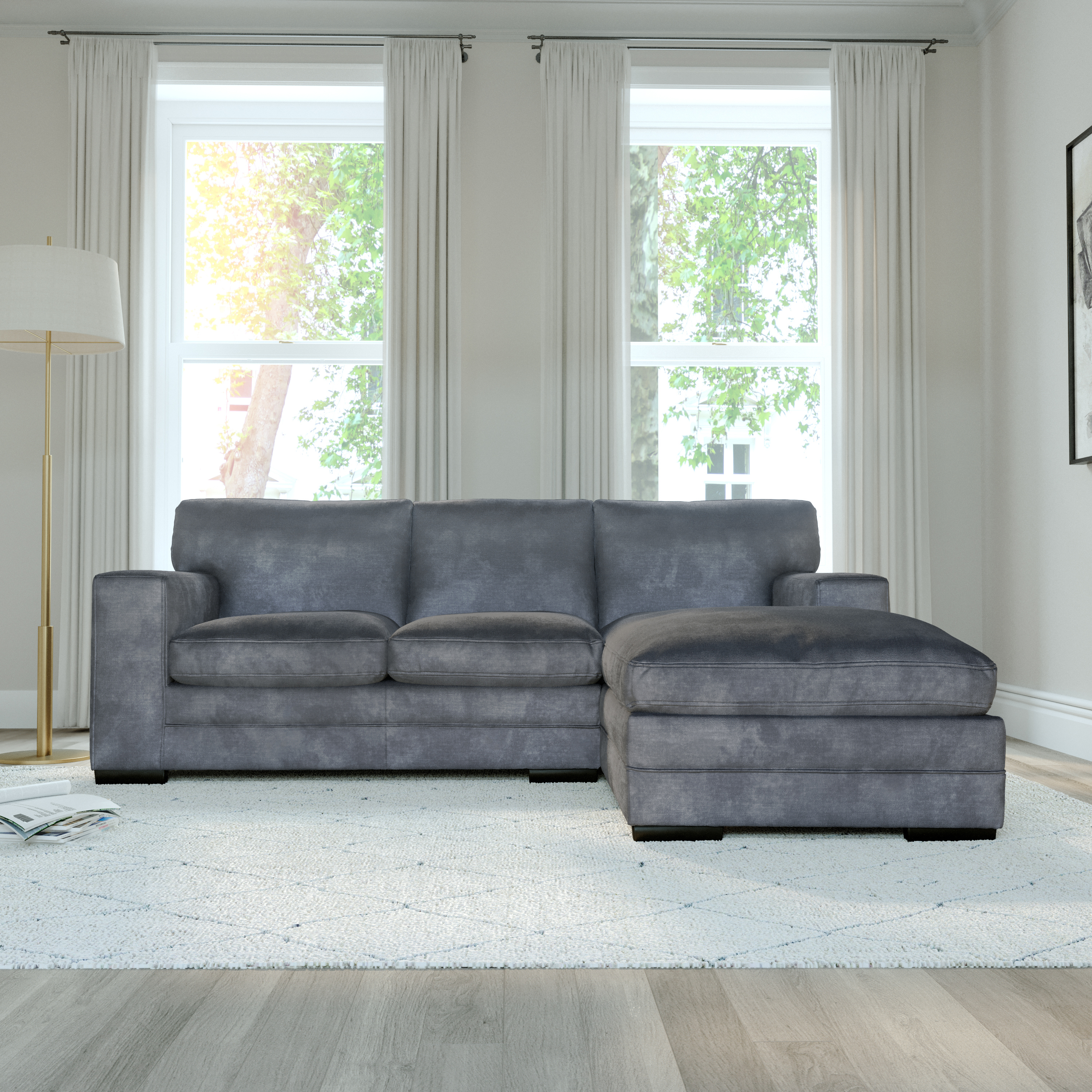 Manhattan L-Shape (Right) Corner Sofa, Grey Aura Velvet