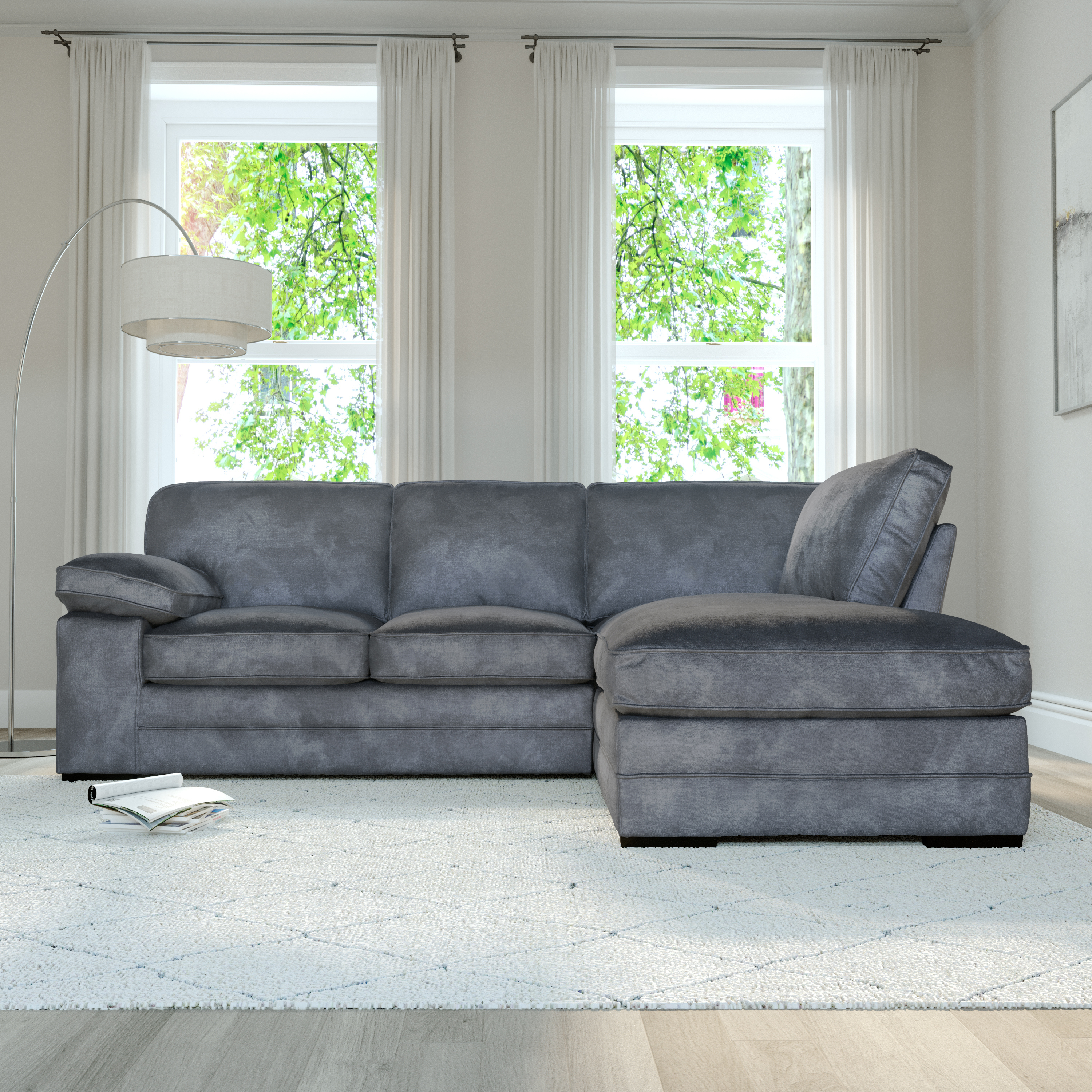 Chatham L-Shape (Right) Corner Sofa, Grey Aura Velvet