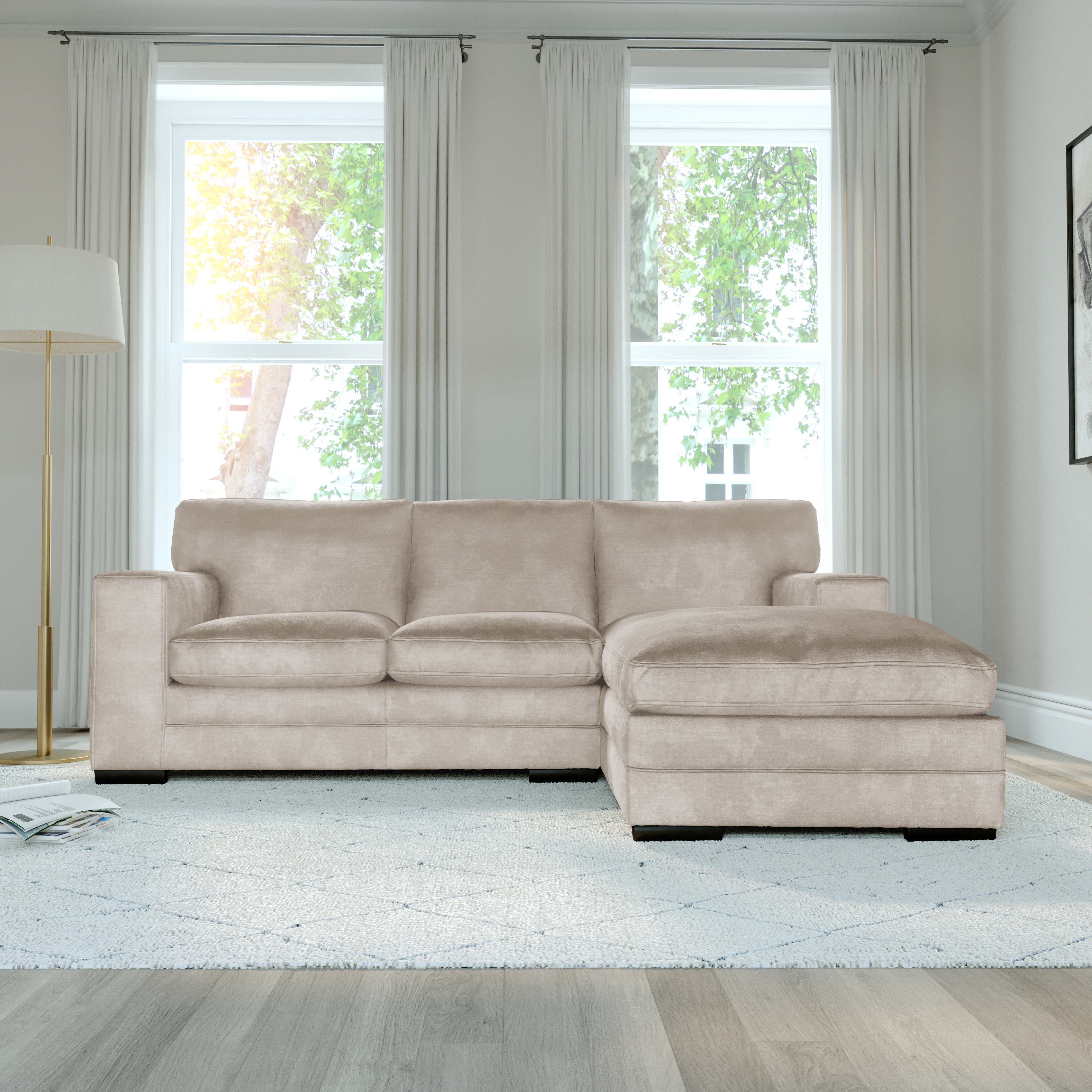 Manhattan L-Shape (Right) Corner Sofa, Ivory Aura Velvet