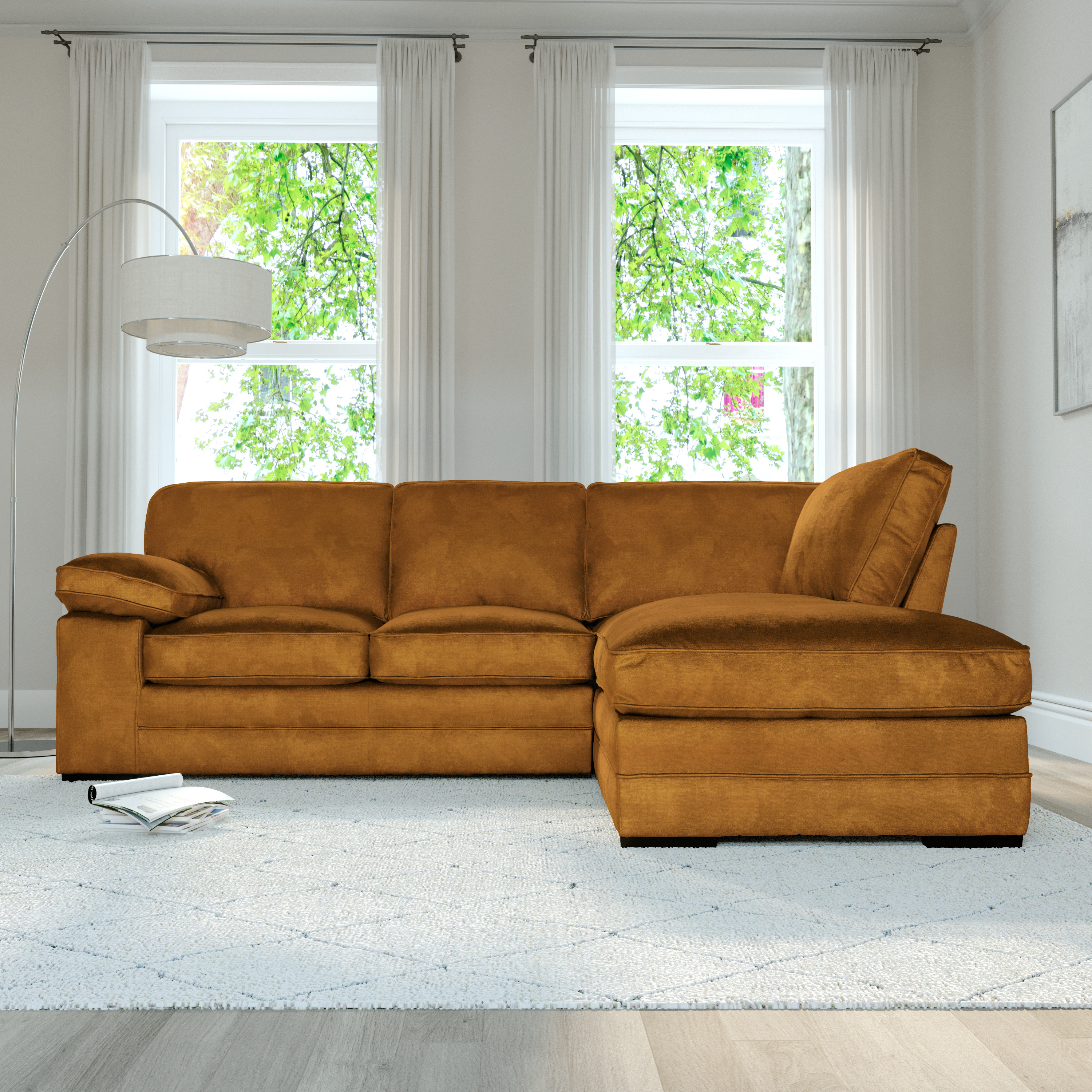 Chatham L-Shape (Right) Corner Sofa, Mustard Aura Velvet