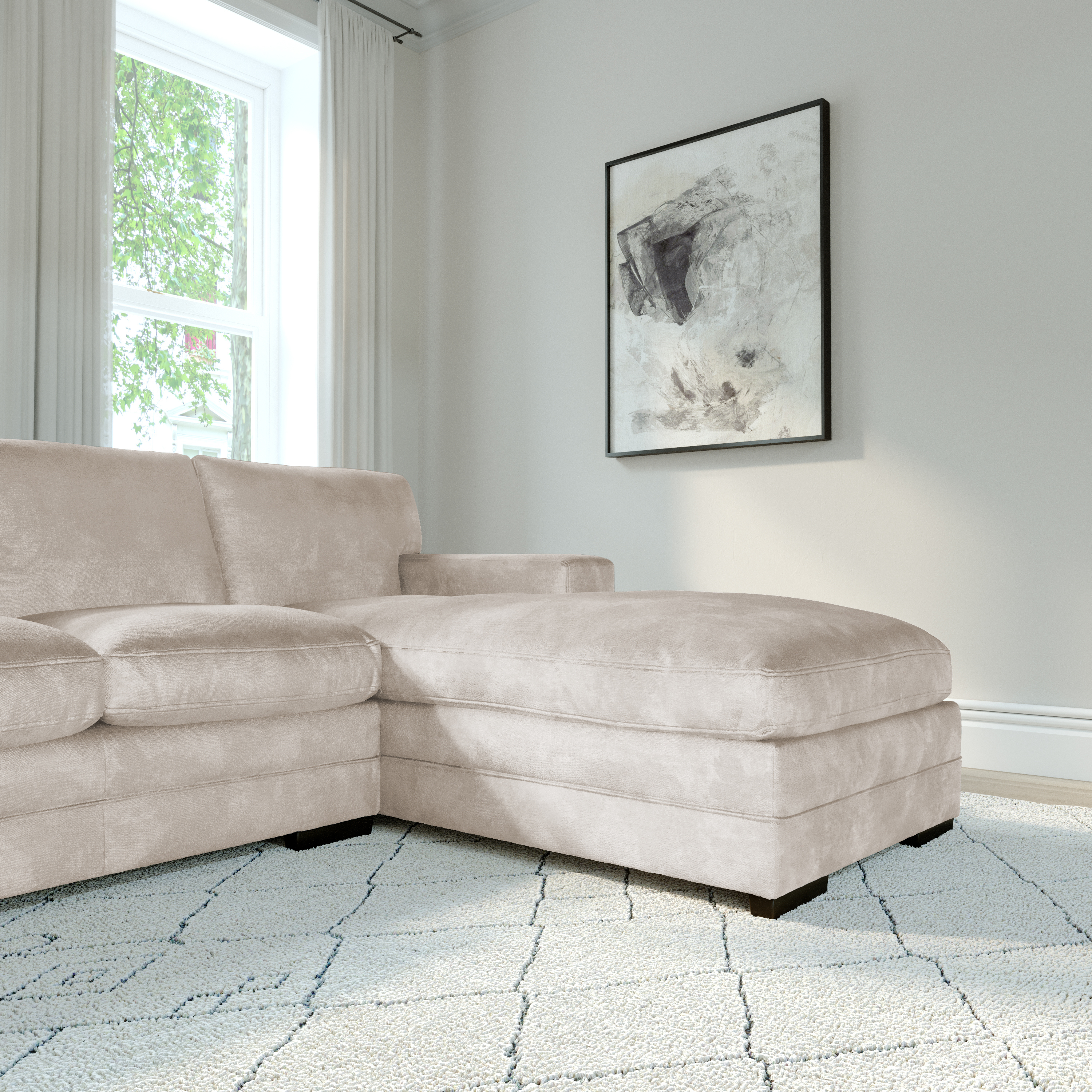 Manhattan L-Shape (Right) Corner Sofa, Ivory Aura Velvet