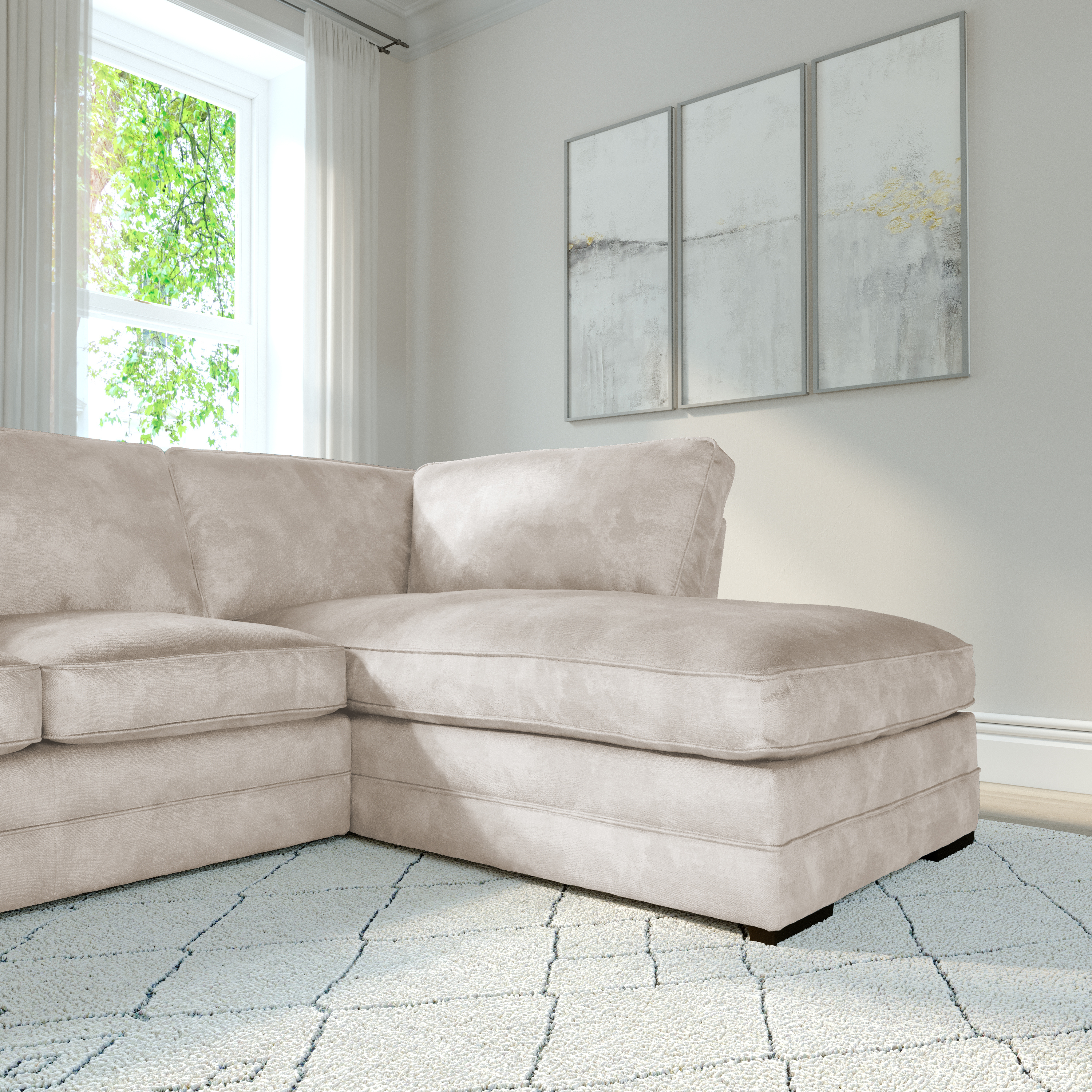 Chatham L-Shape (Right) Corner Sofa, Ivory Aura Velvet