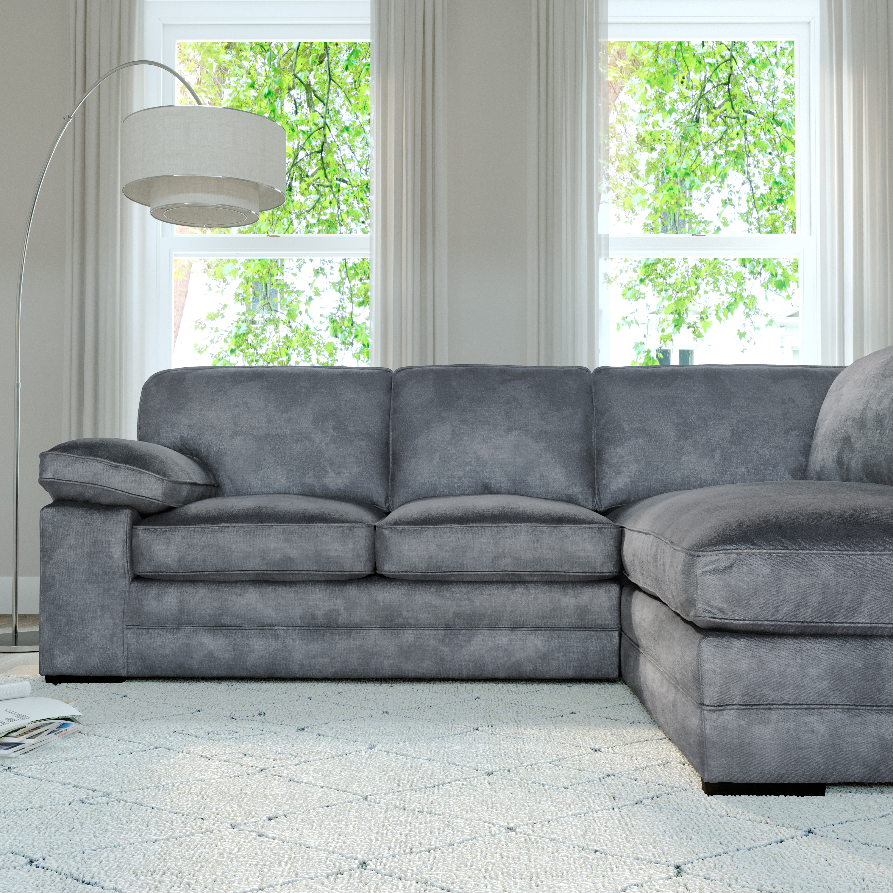 Chatham L-Shape (Right) Corner Sofa, Grey Aura Velvet