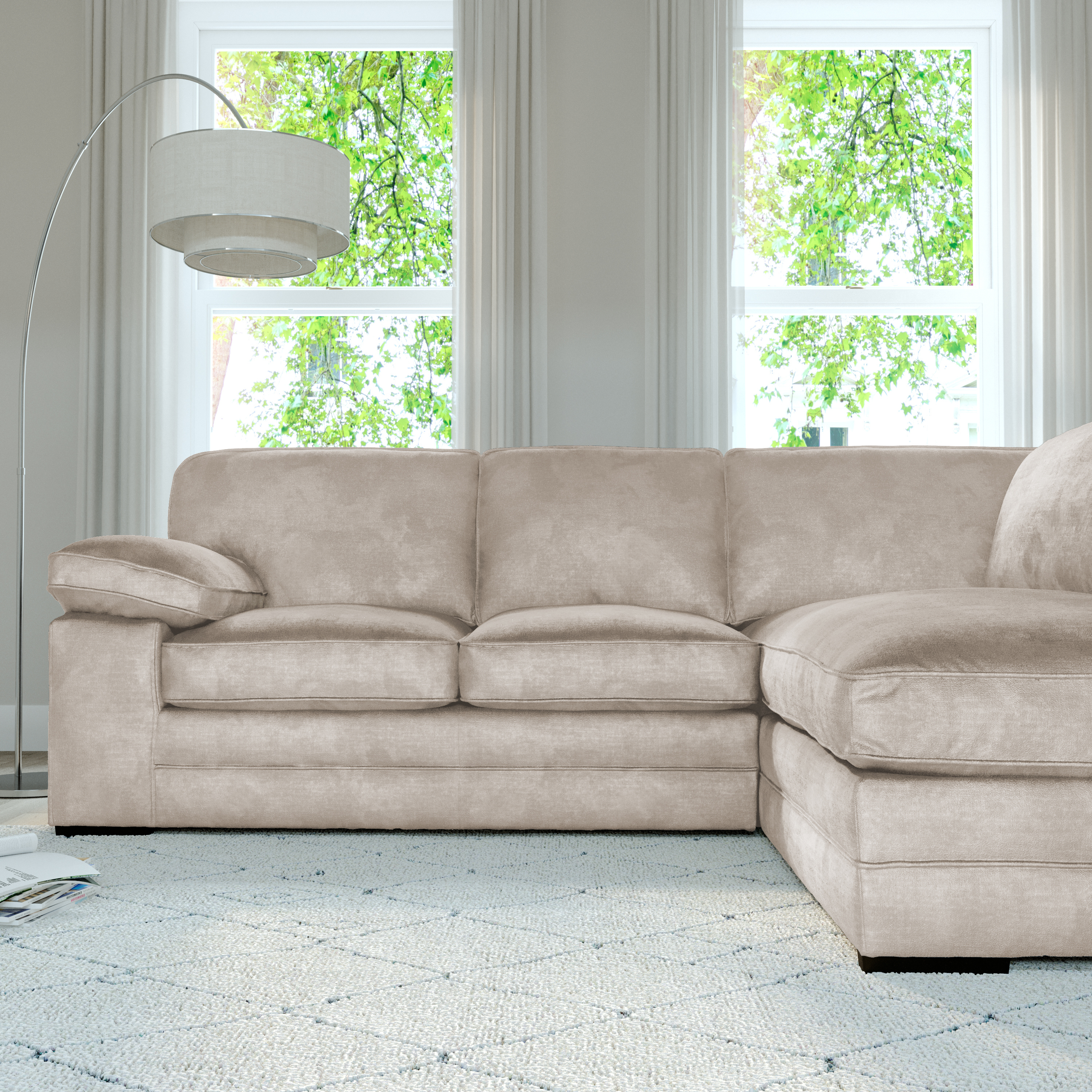 Chatham L-Shape (Right) Corner Sofa, Ivory Aura Velvet