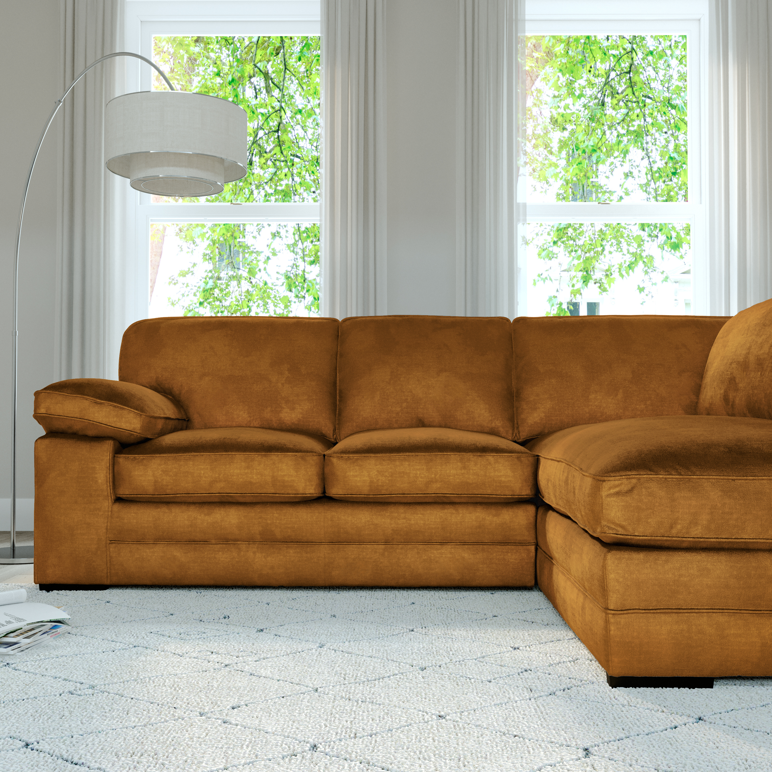 Chatham L-Shape (Right) Corner Sofa, Mustard Aura Velvet