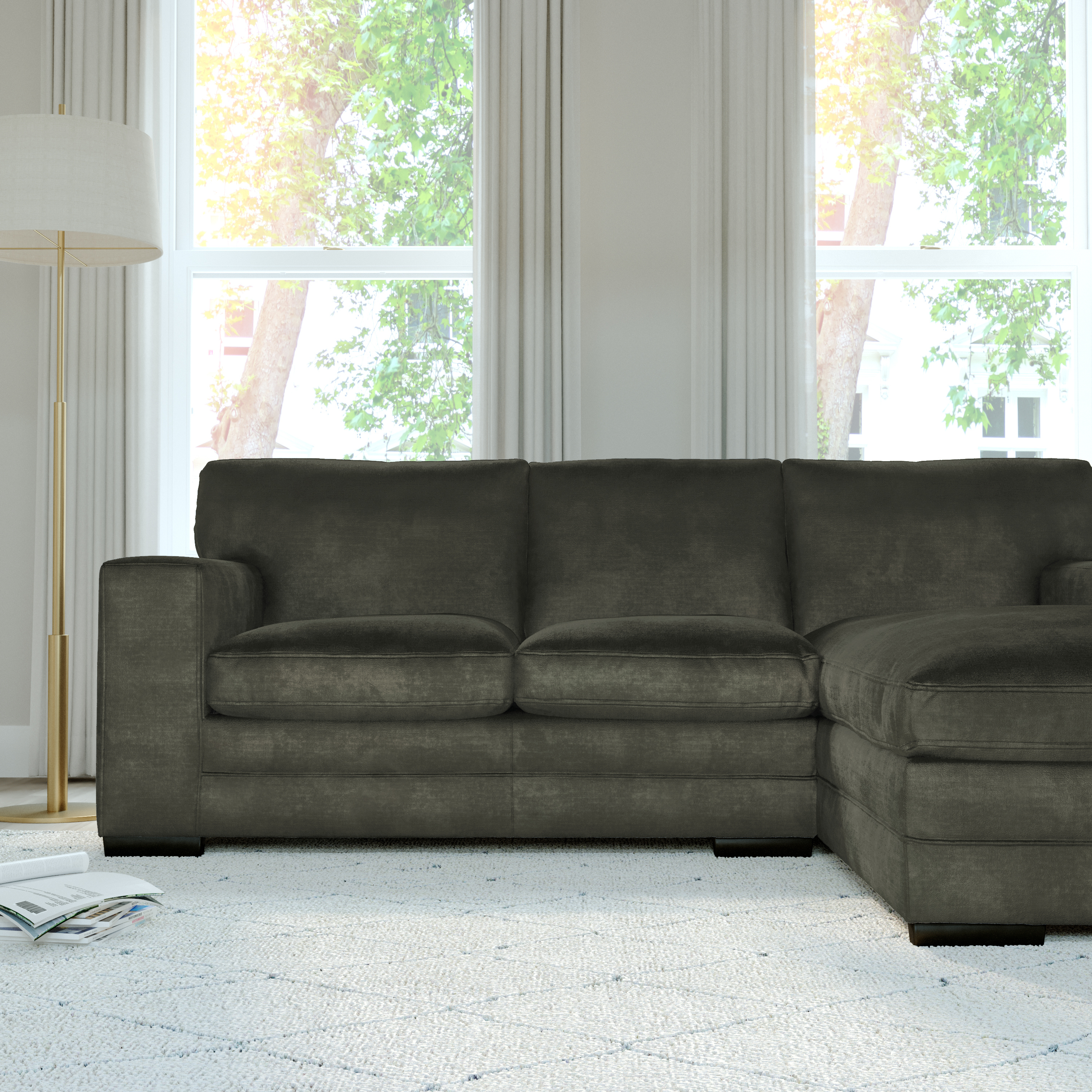 Manhattan L-Shape (Right) Corner Sofa, Moss Green Aura Velvet