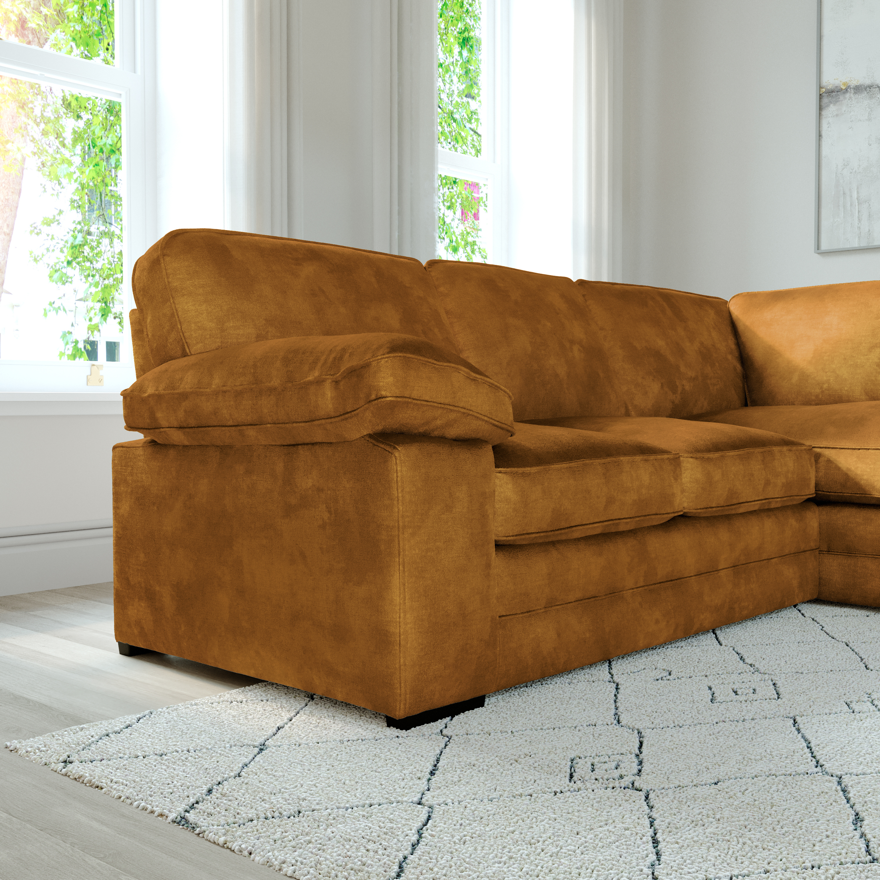 Chatham L-Shape (Right) Corner Sofa, Mustard Aura Velvet