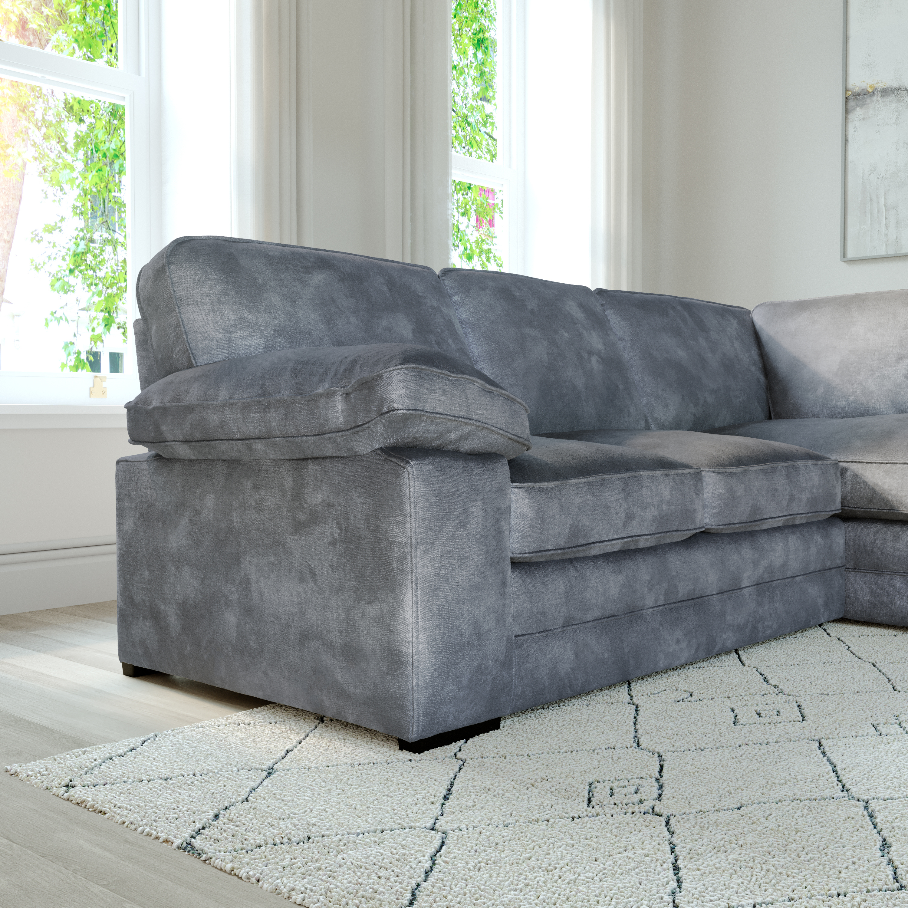 Chatham L-Shape (Right) Corner Sofa, Grey Aura Velvet