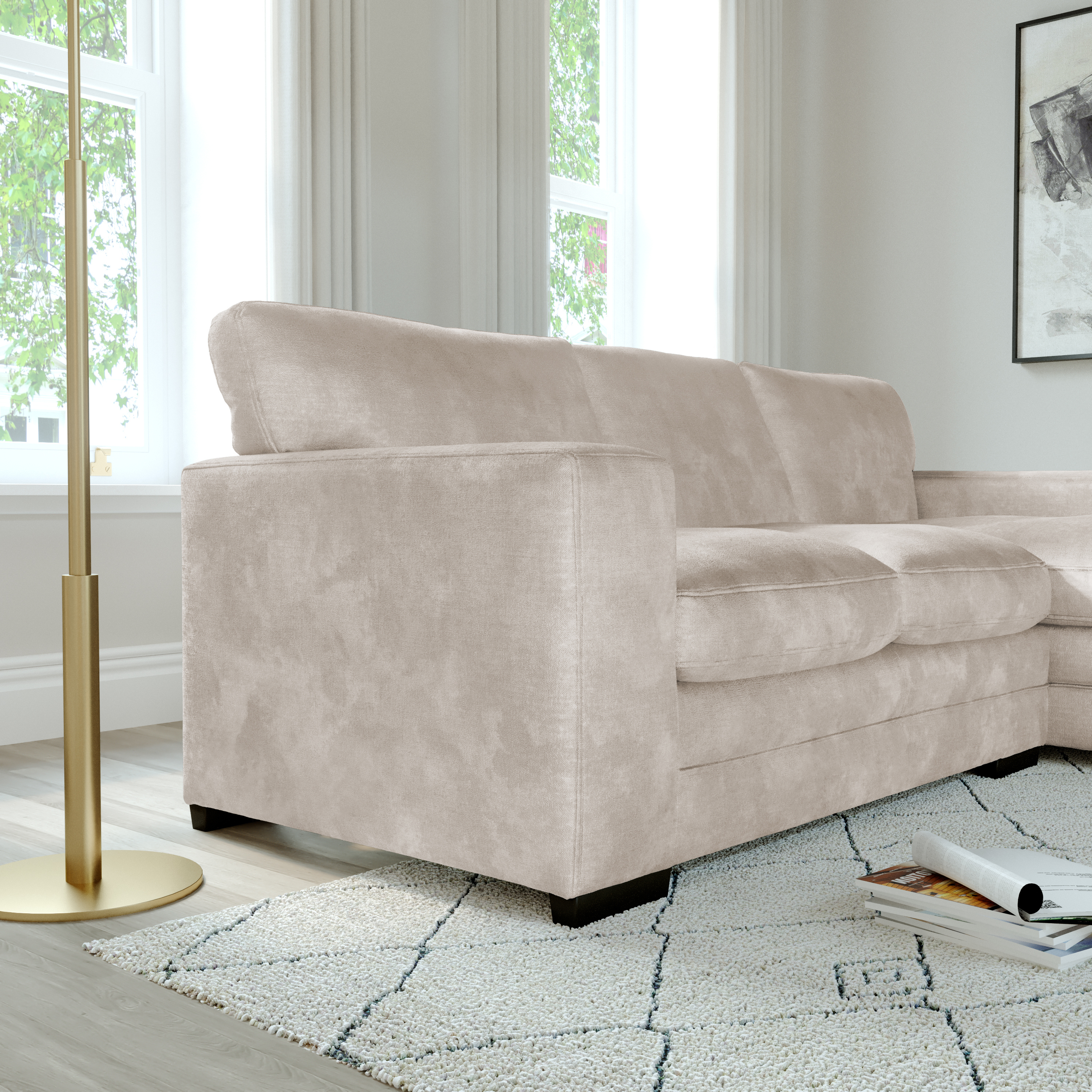 Manhattan L-Shape (Right) Corner Sofa, Ivory Aura Velvet