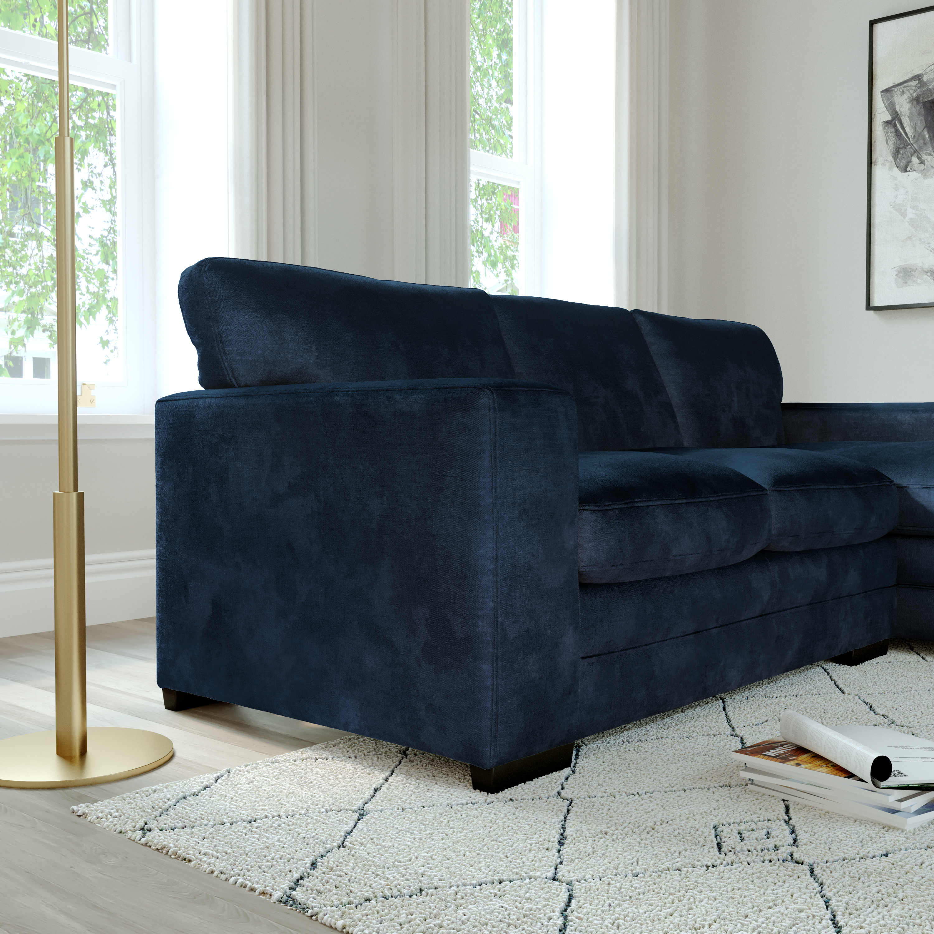 Manhattan L-Shape (Right) Corner Sofa, Blue Aura Velvet