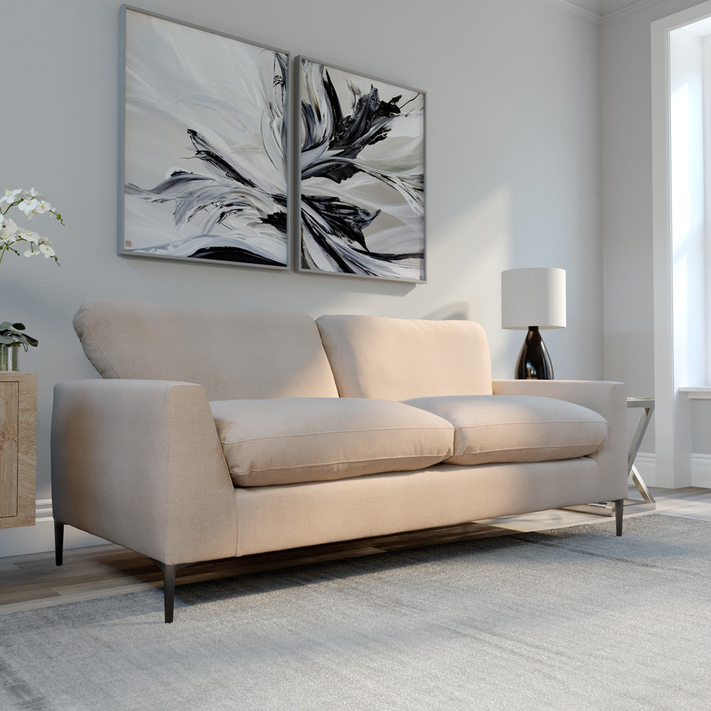 Lexi 3 Seater Sofa, Beige Fine Linen-Weave