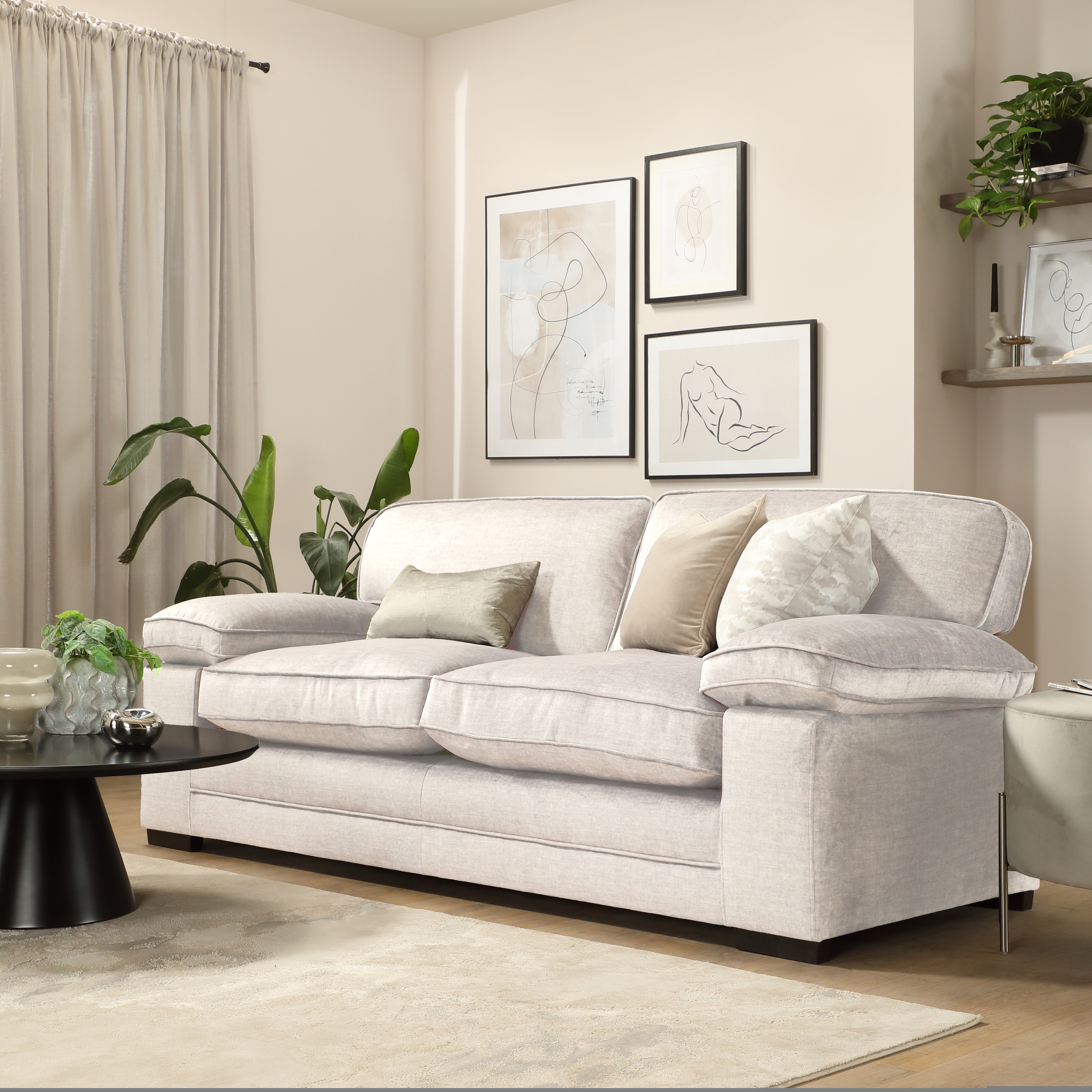 Chatham 3 Seater Sofa, Ivory Aura Velvet