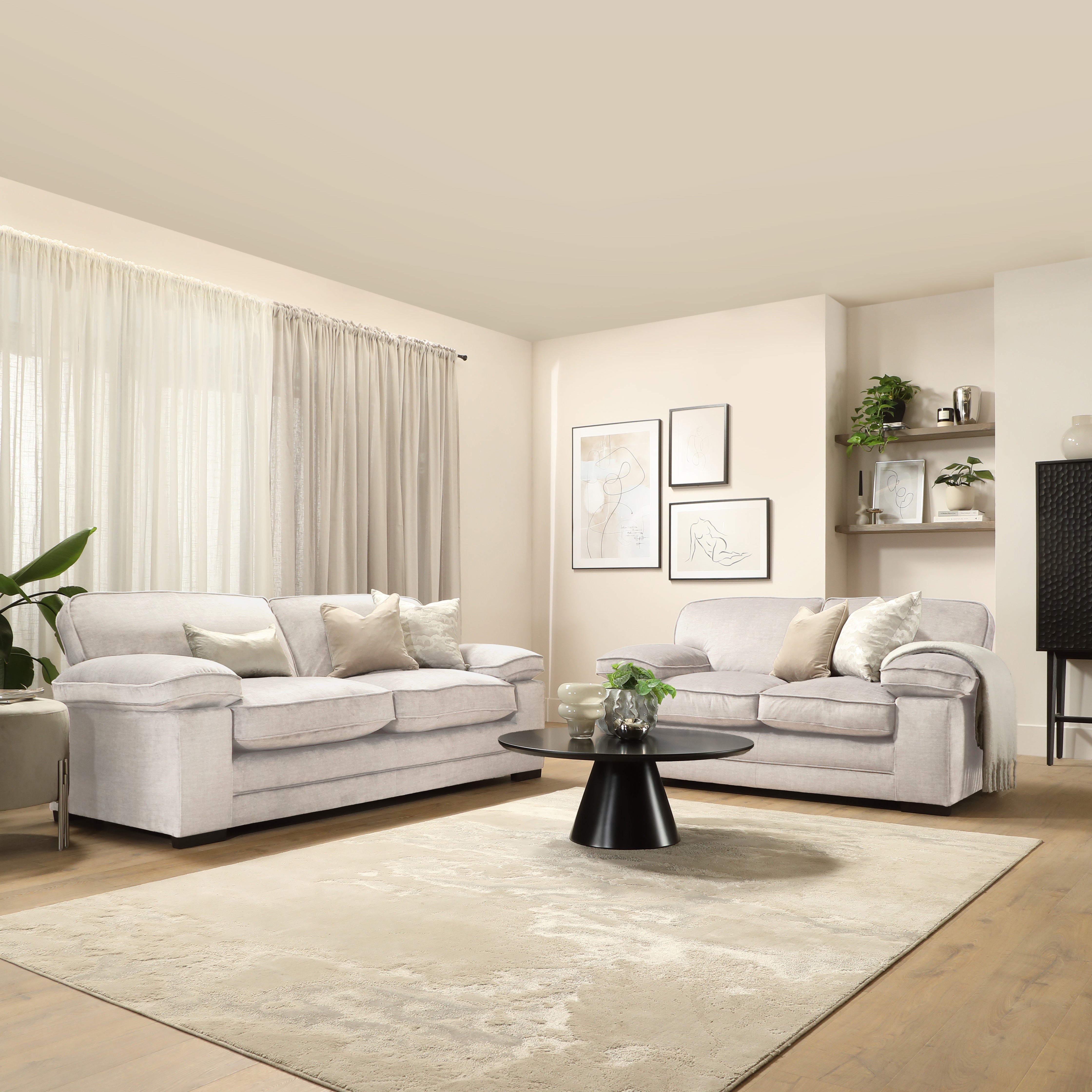 Chatham 3+2 Seater Sofa Set, Ivory Aura Velvet