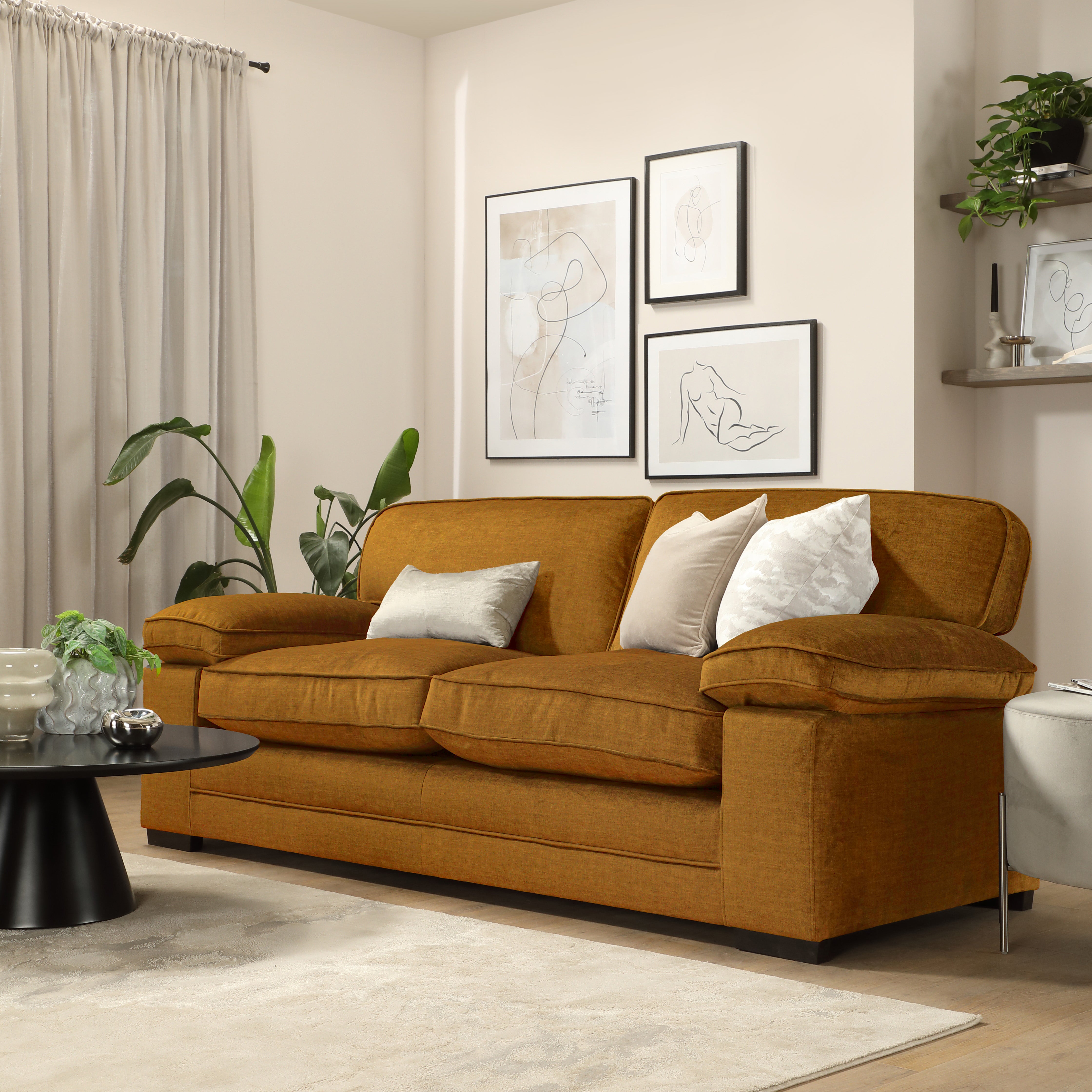 Chatham 3 Seater Sofa, Mustard Aura Velvet