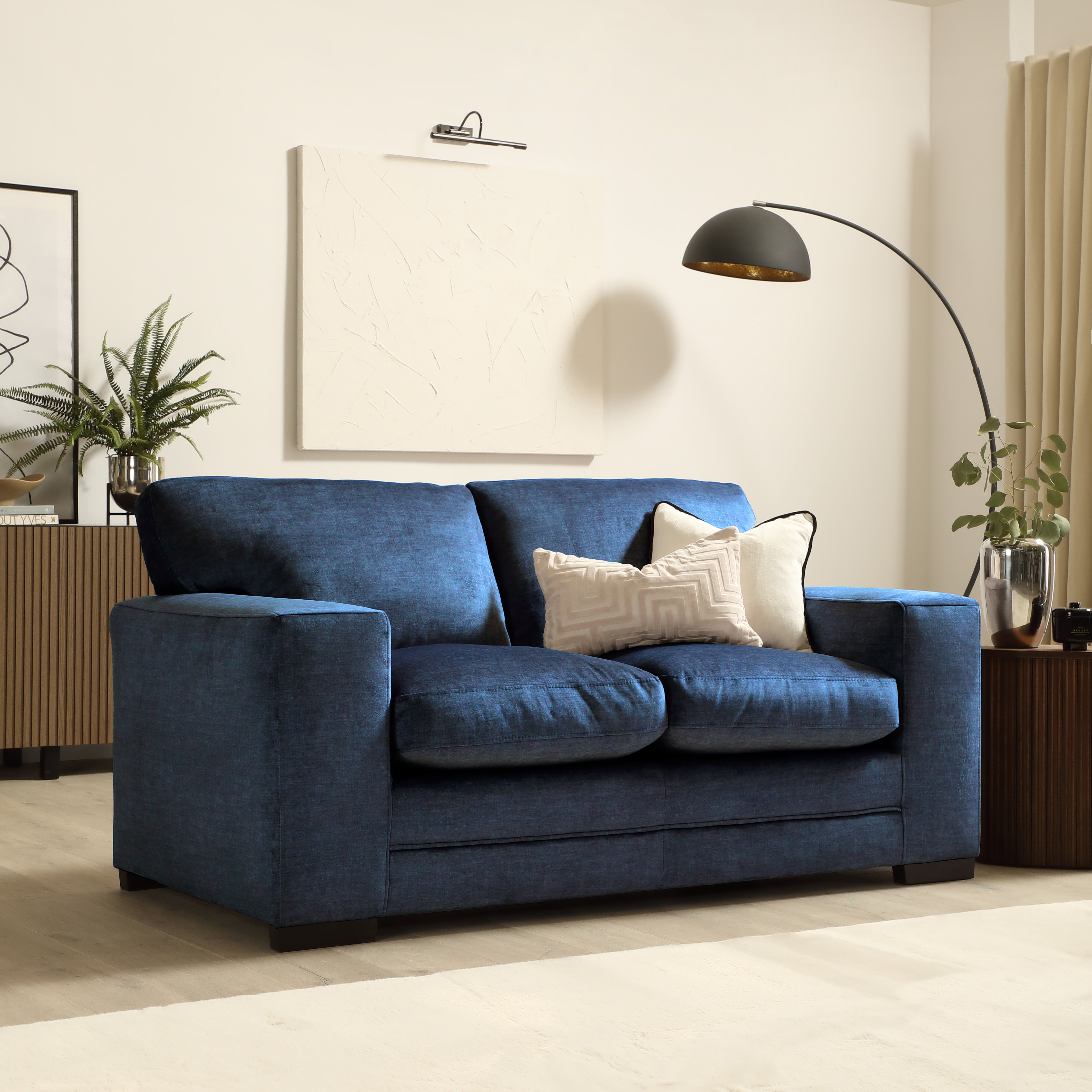 Manhattan 2 Seater Sofa, Blue Aura Velvet