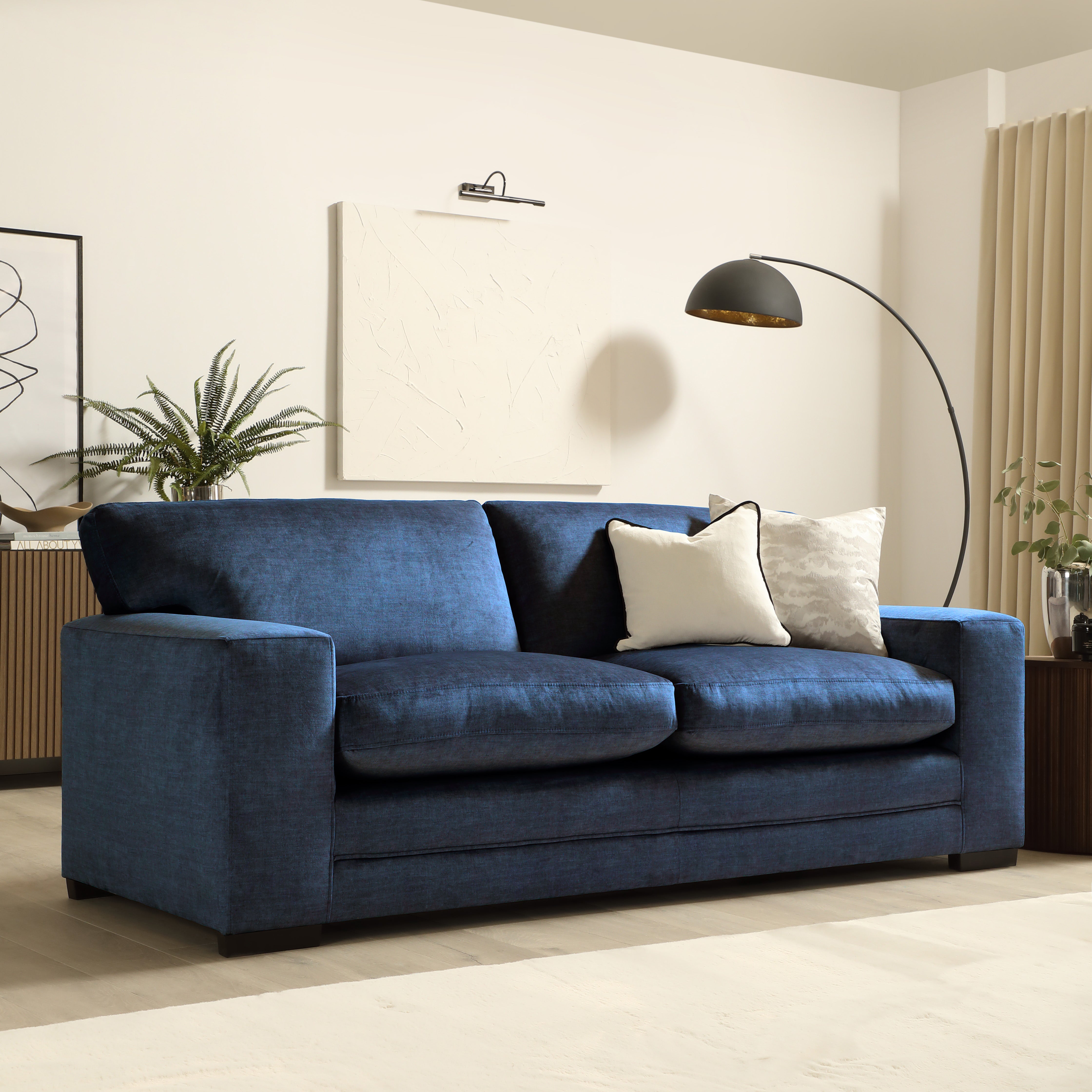 Manhattan 3 Seater Sofa, Blue Aura Velvet