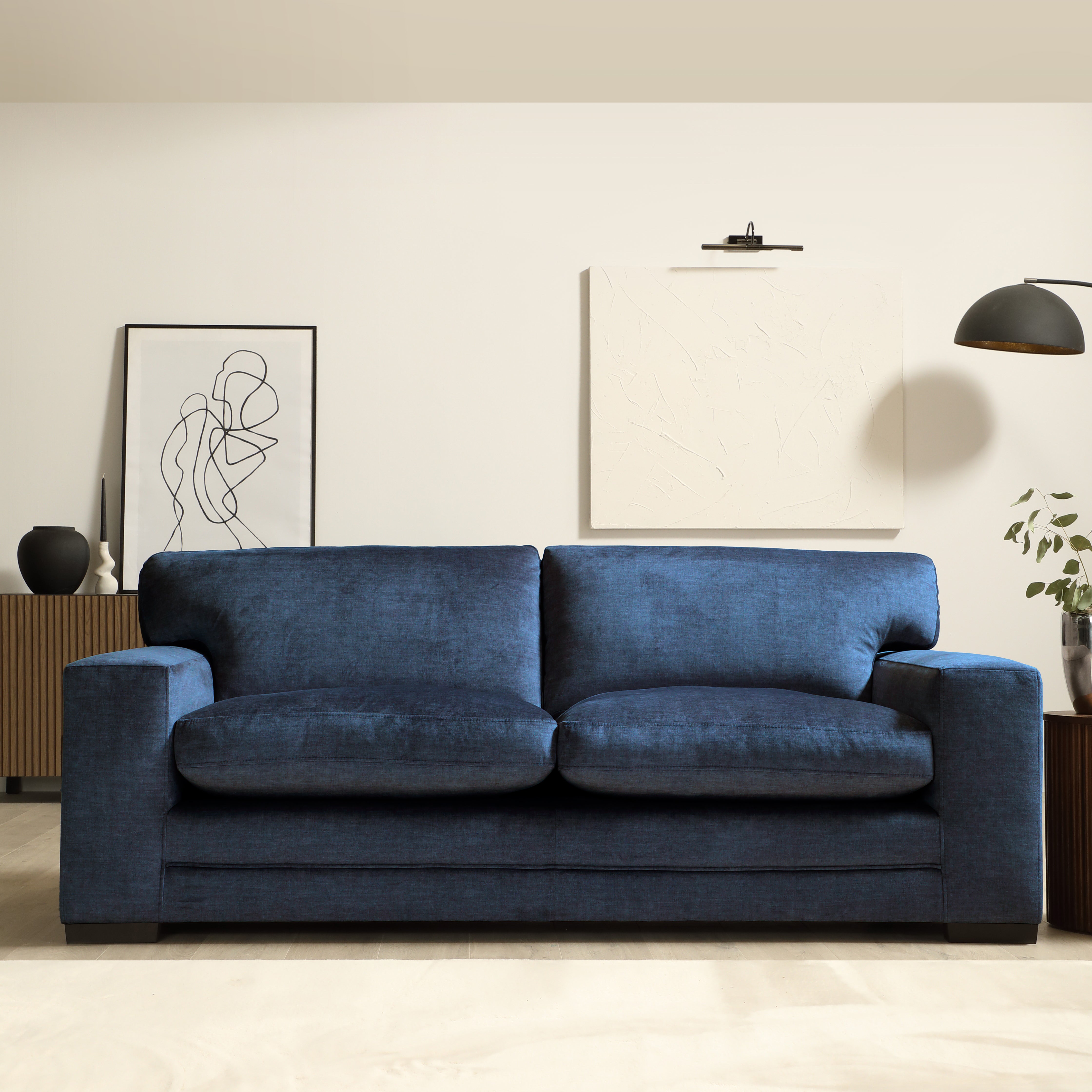 Manhattan 3 Seater Sofa, Blue Aura Velvet