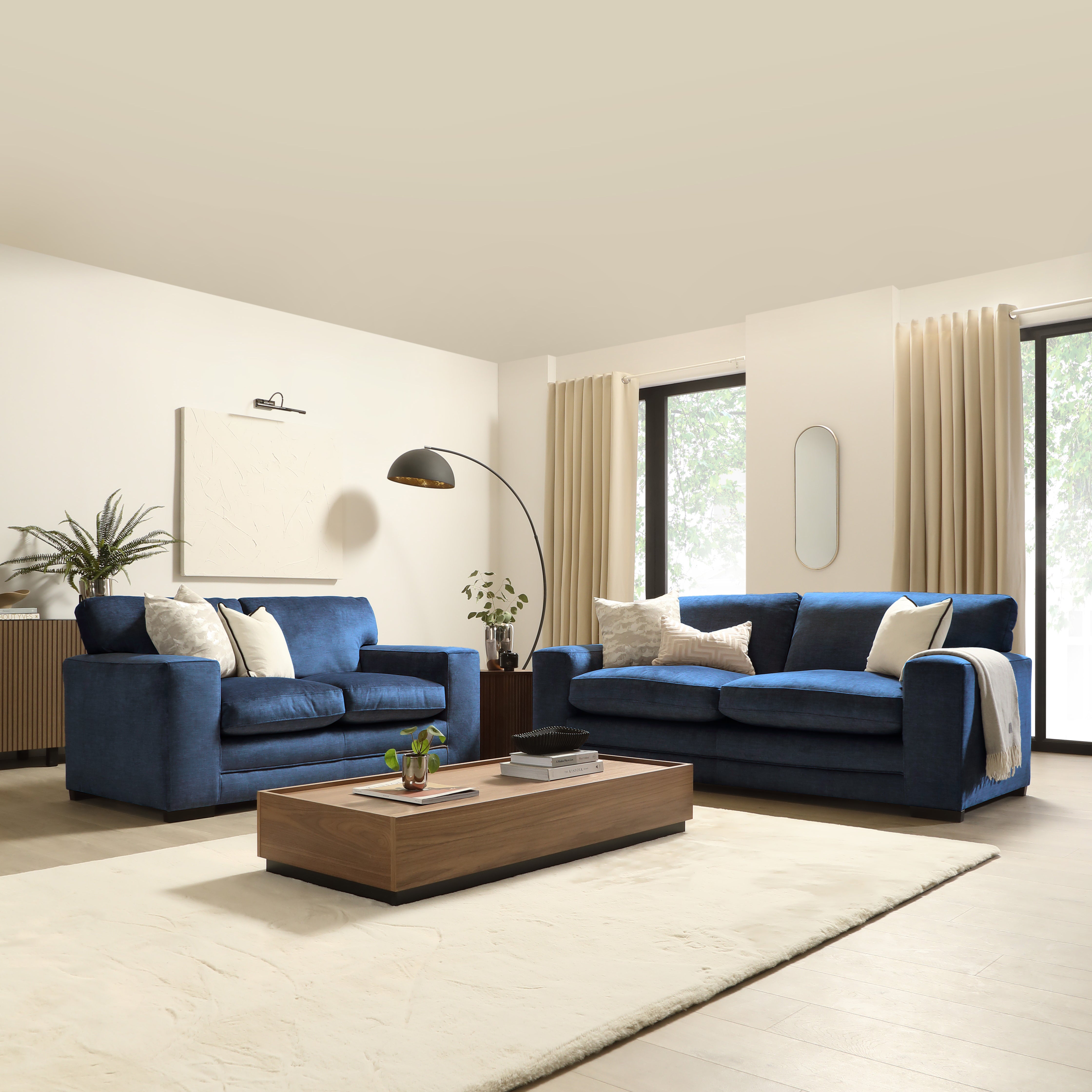 Manhattan 3+2 Seater Sofa Set, Blue Aura Velvet