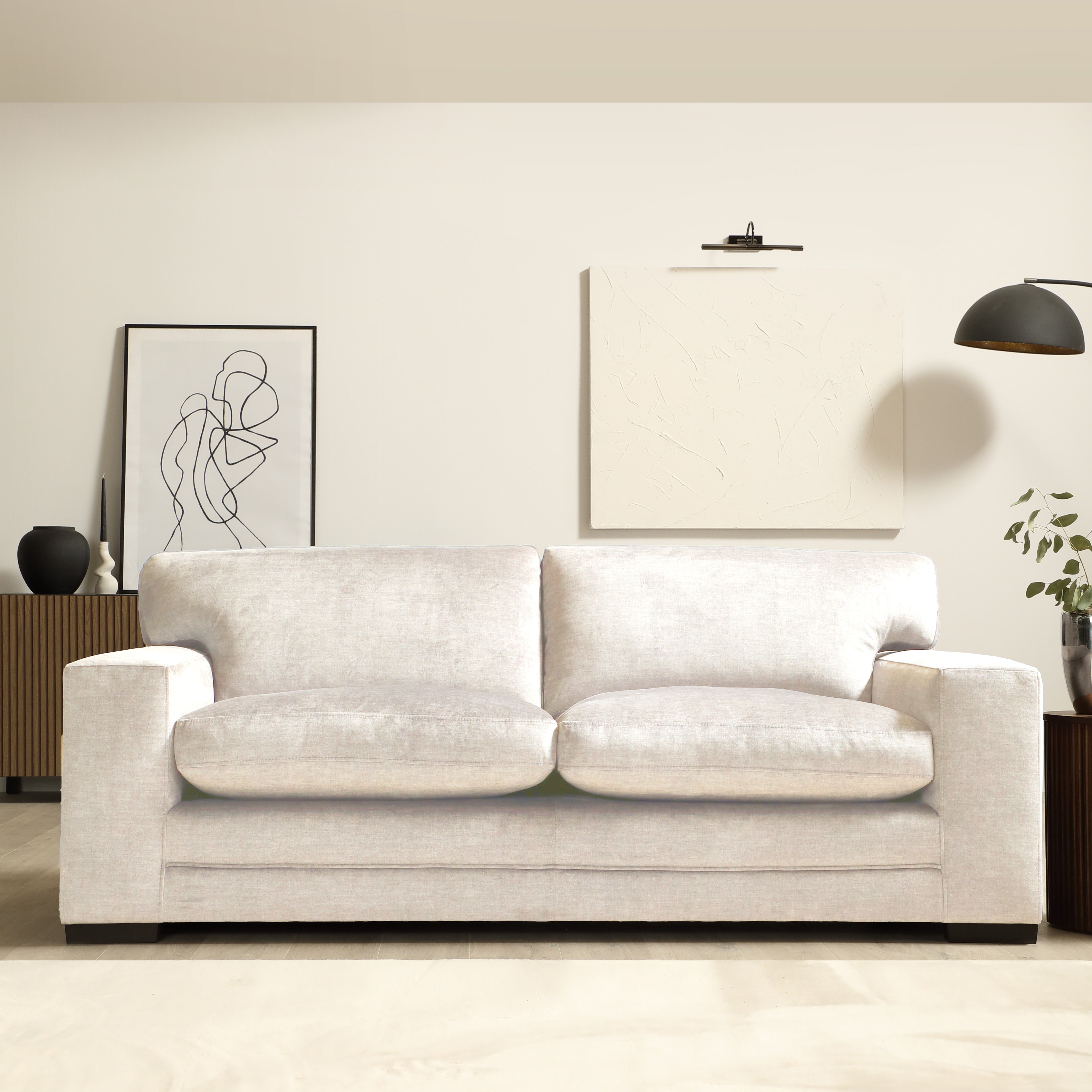 Manhattan 3 Seater Sofa, Ivory Aura Velvet