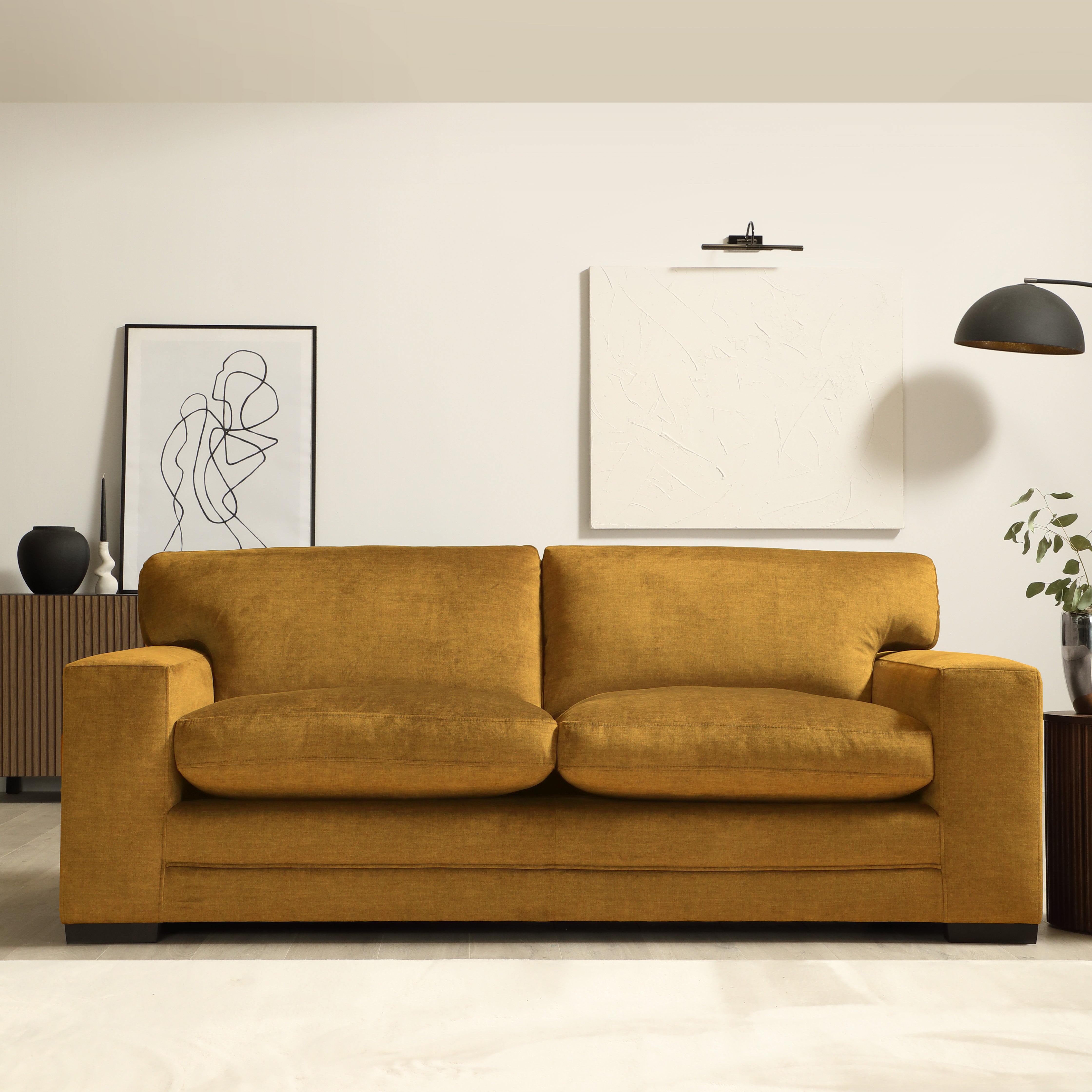 Manhattan 3 Seater Sofa, Mustard Aura Velvet