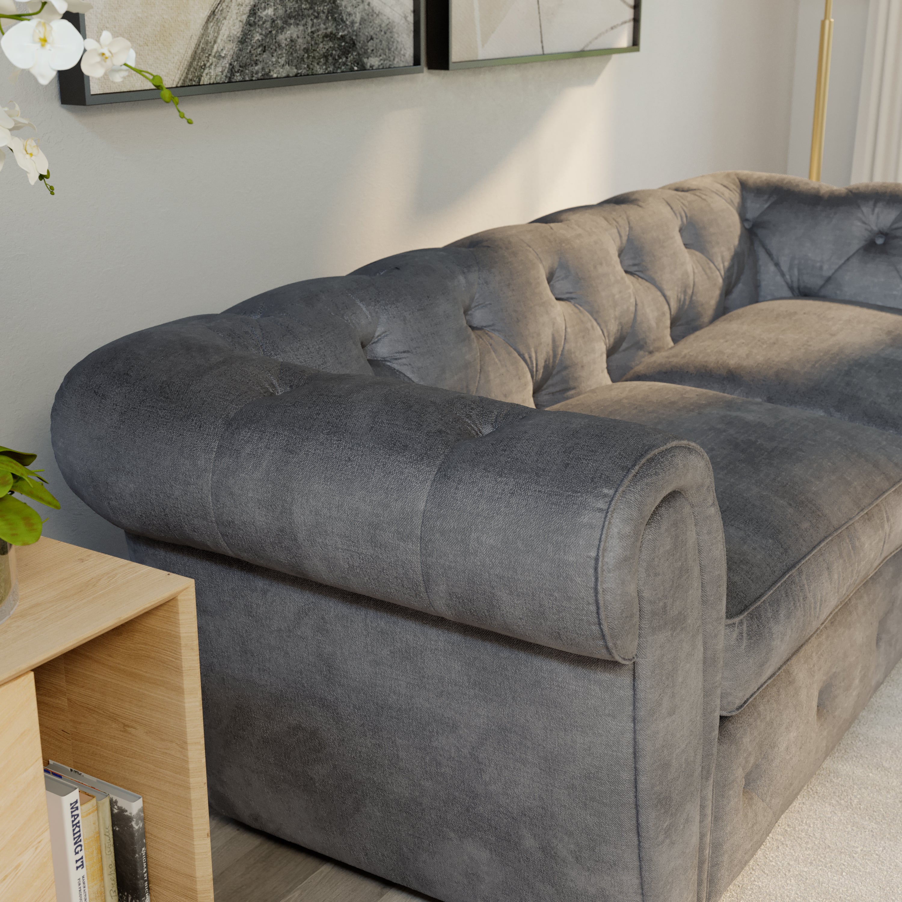 Audley 2 Seater Sofa, Grey Aura Velvet