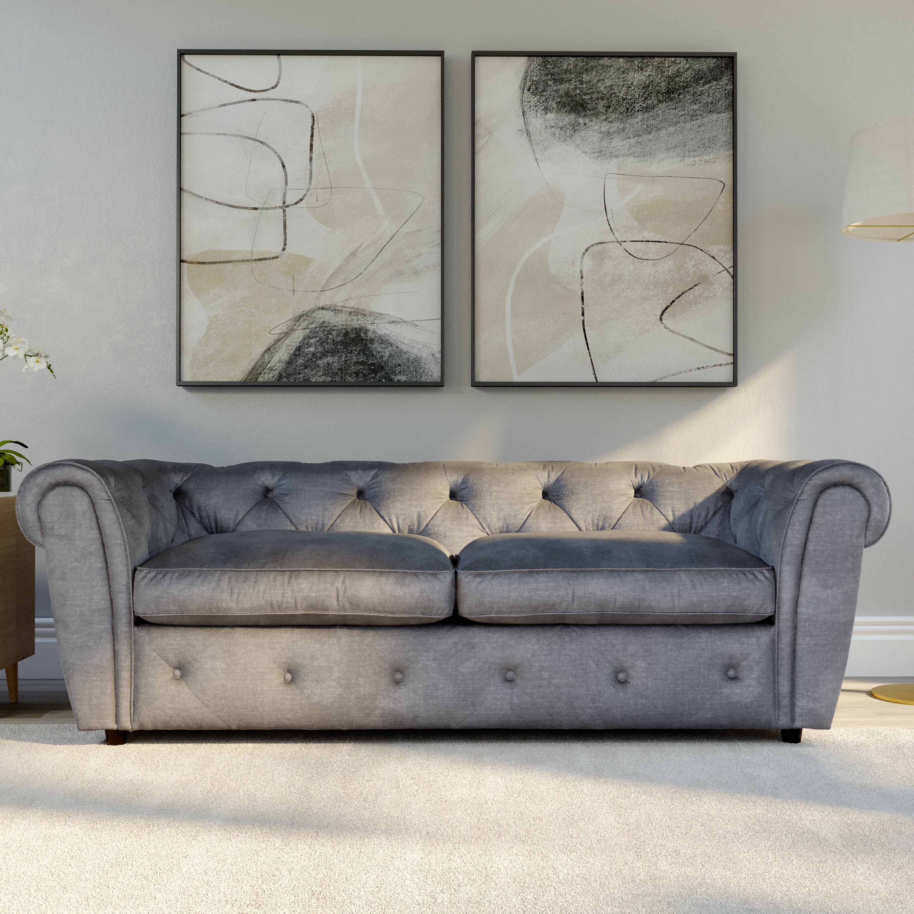 Audley 3 Seater Sofa, Grey Aura Velvet