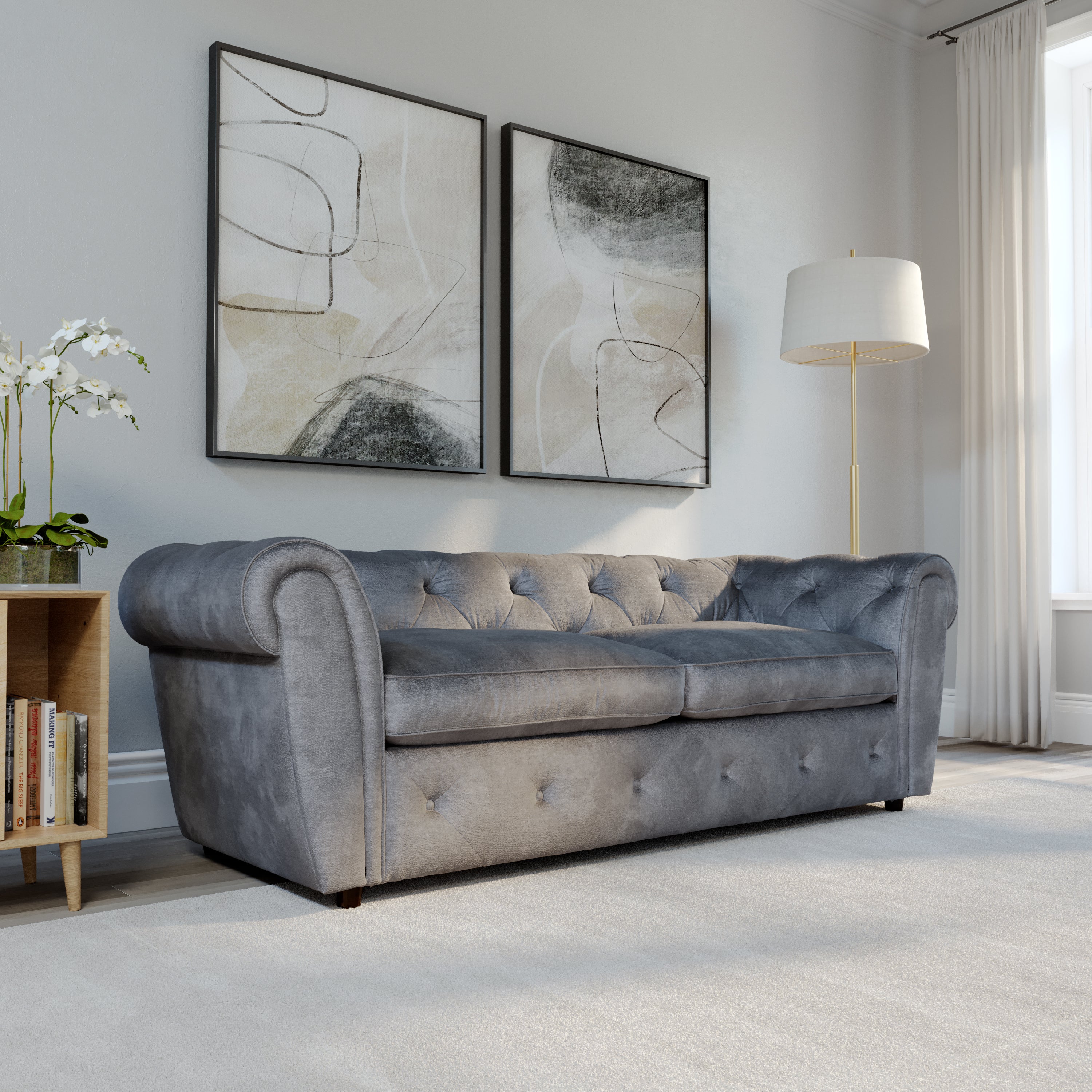 Audley 3 Seater Sofa, Grey Aura Velvet