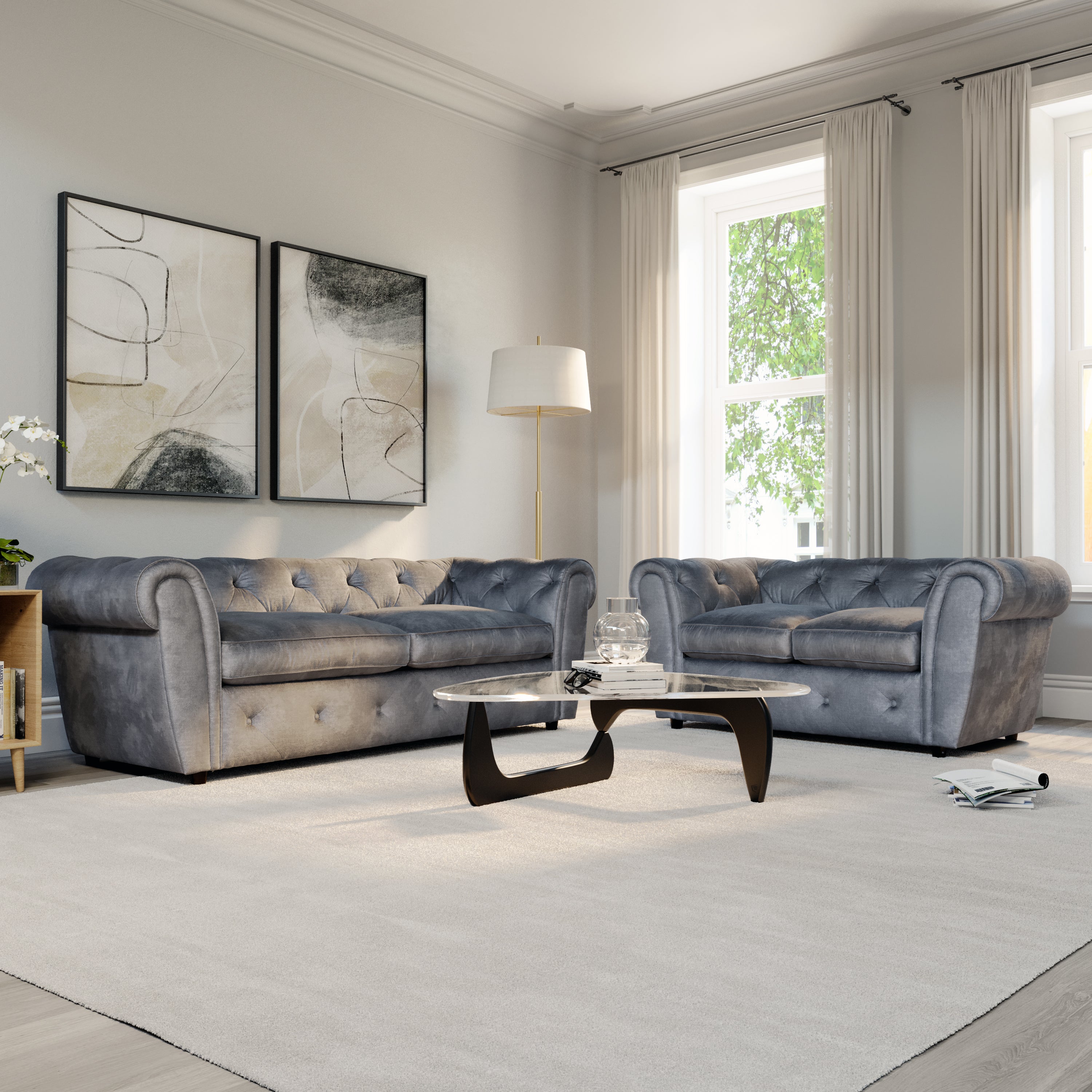 Audley 3+2 Seater Sofa Set, Grey Aura Velvet