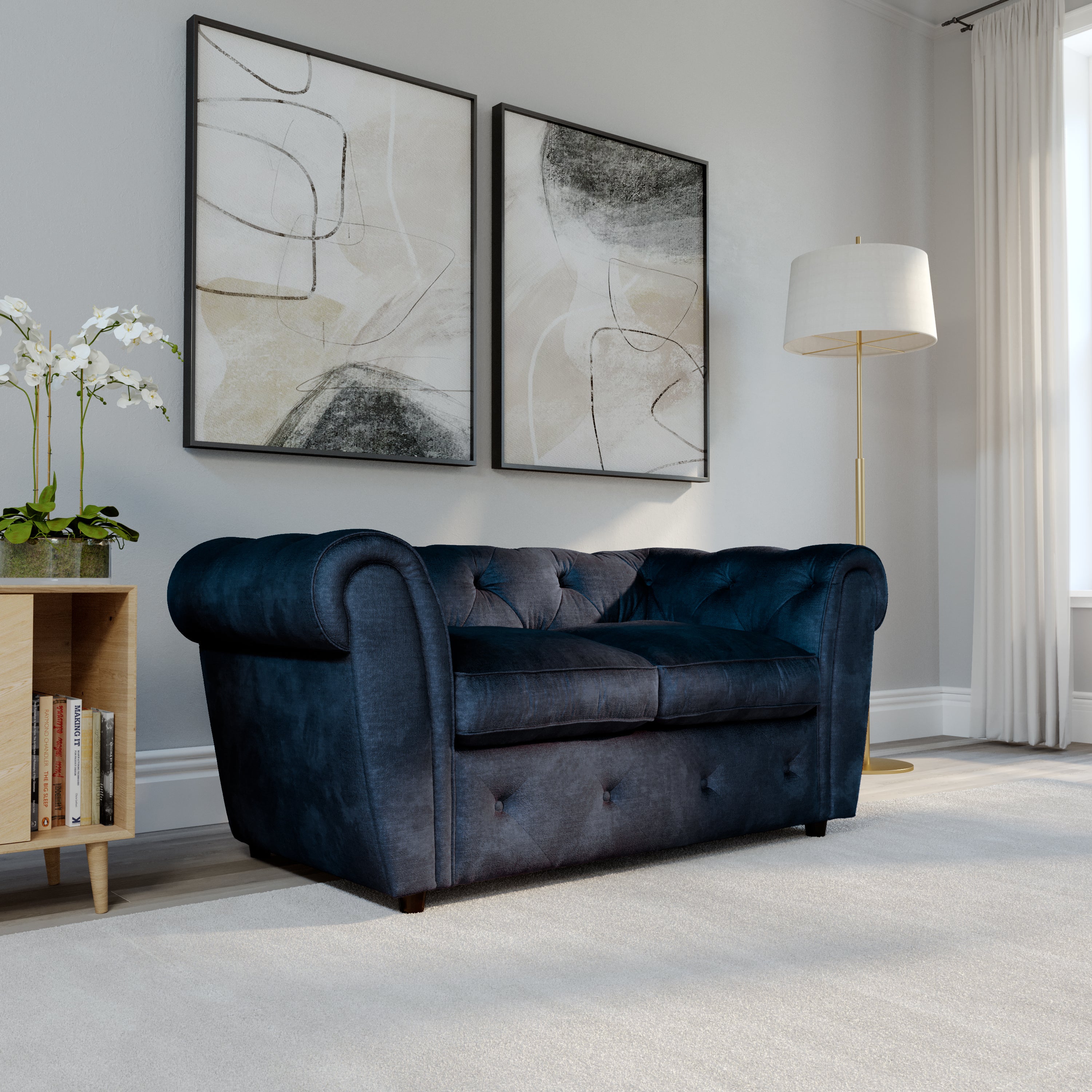 Audley 2 Seater Sofa, Blue Aura Velvet