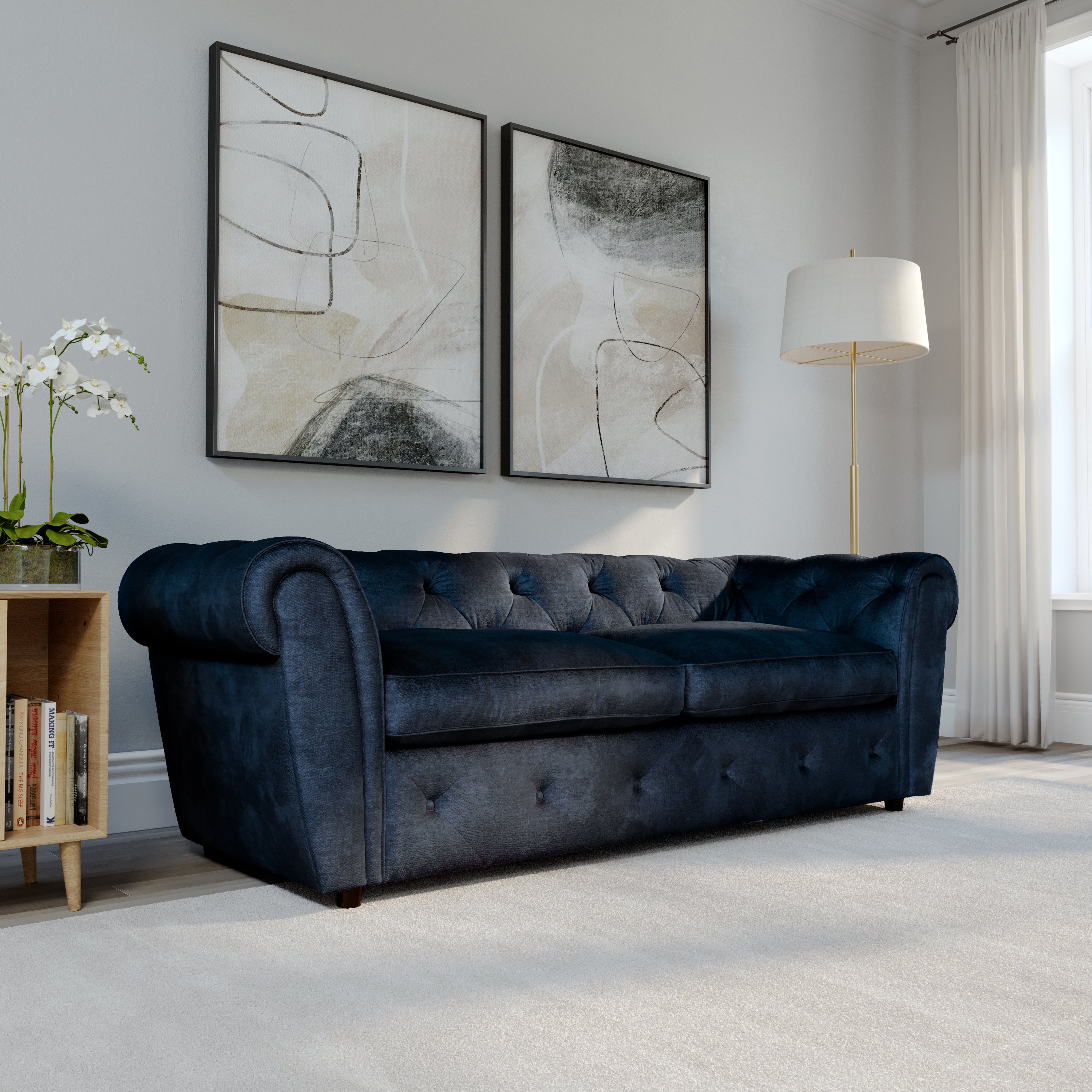 Audley 3 Seater Sofa, Blue Aura Velvet