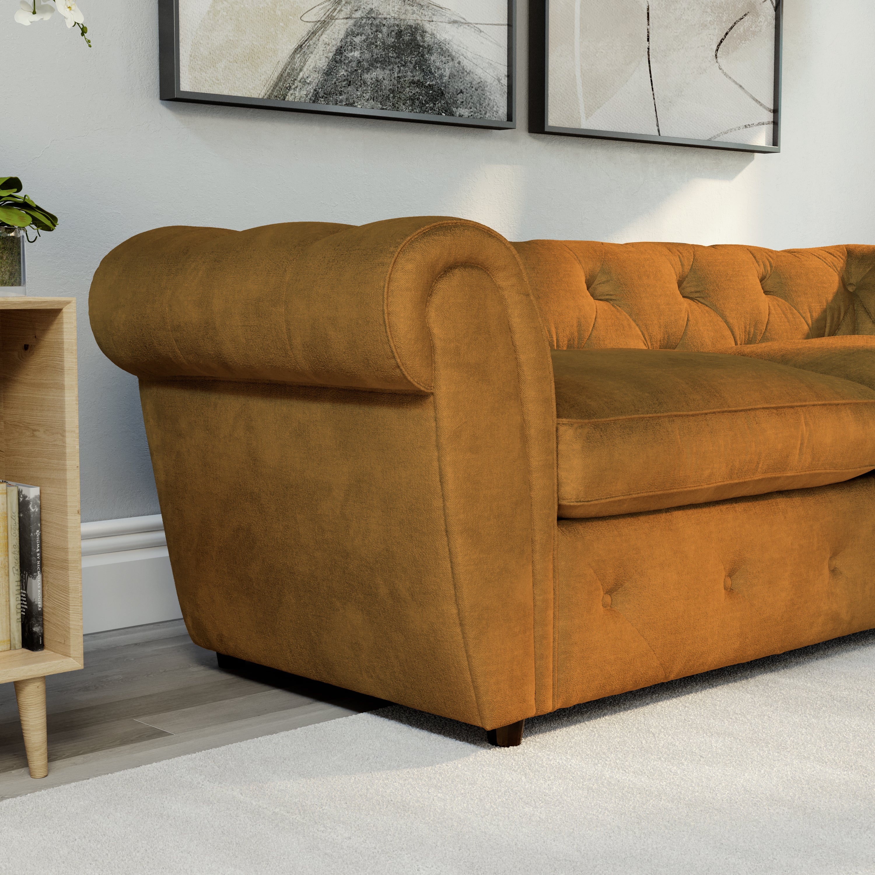 Audley 2 Seater Sofa, Mustard Aura Velvet