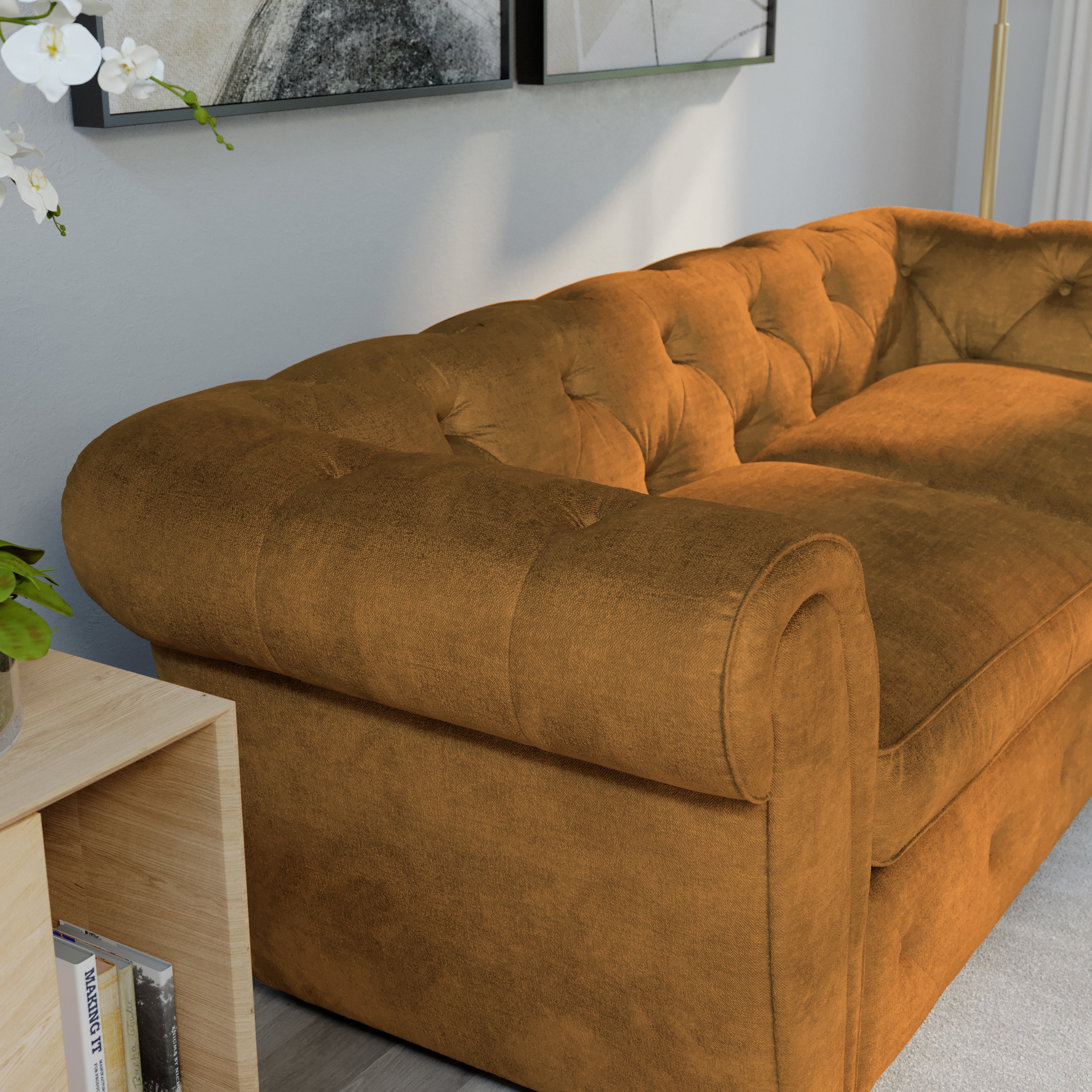 Audley 2 Seater Sofa, Mustard Aura Velvet