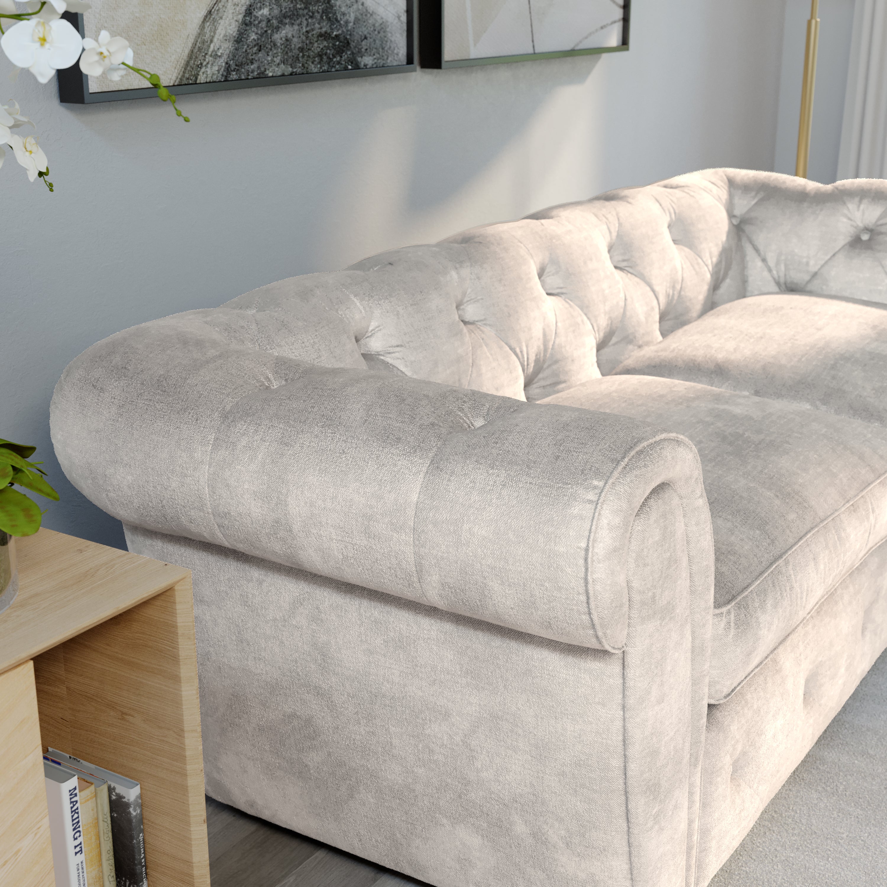 Audley 2 Seater Sofa, Ivory Aura Velvet