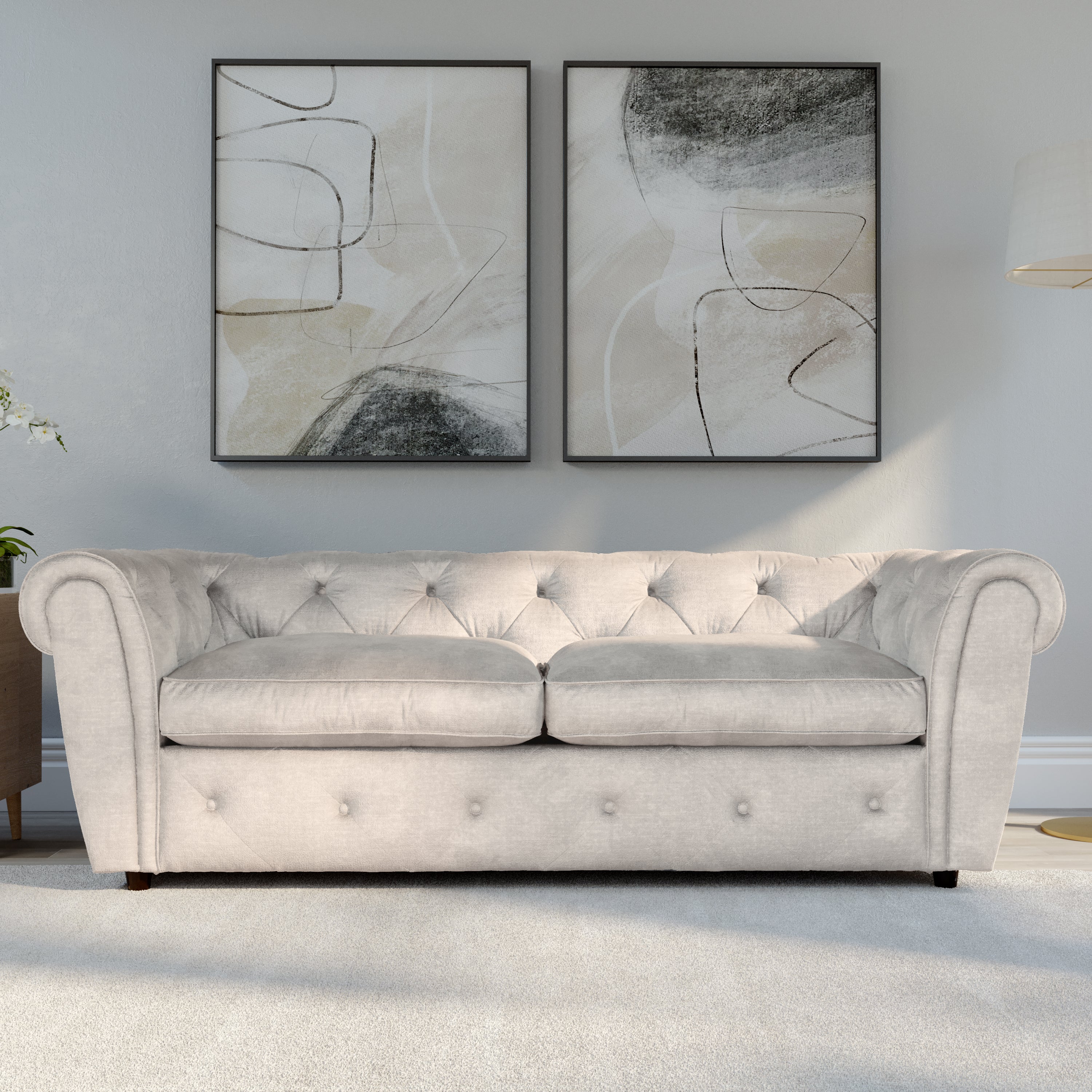 Audley 3 Seater Sofa, Ivory Aura Velvet