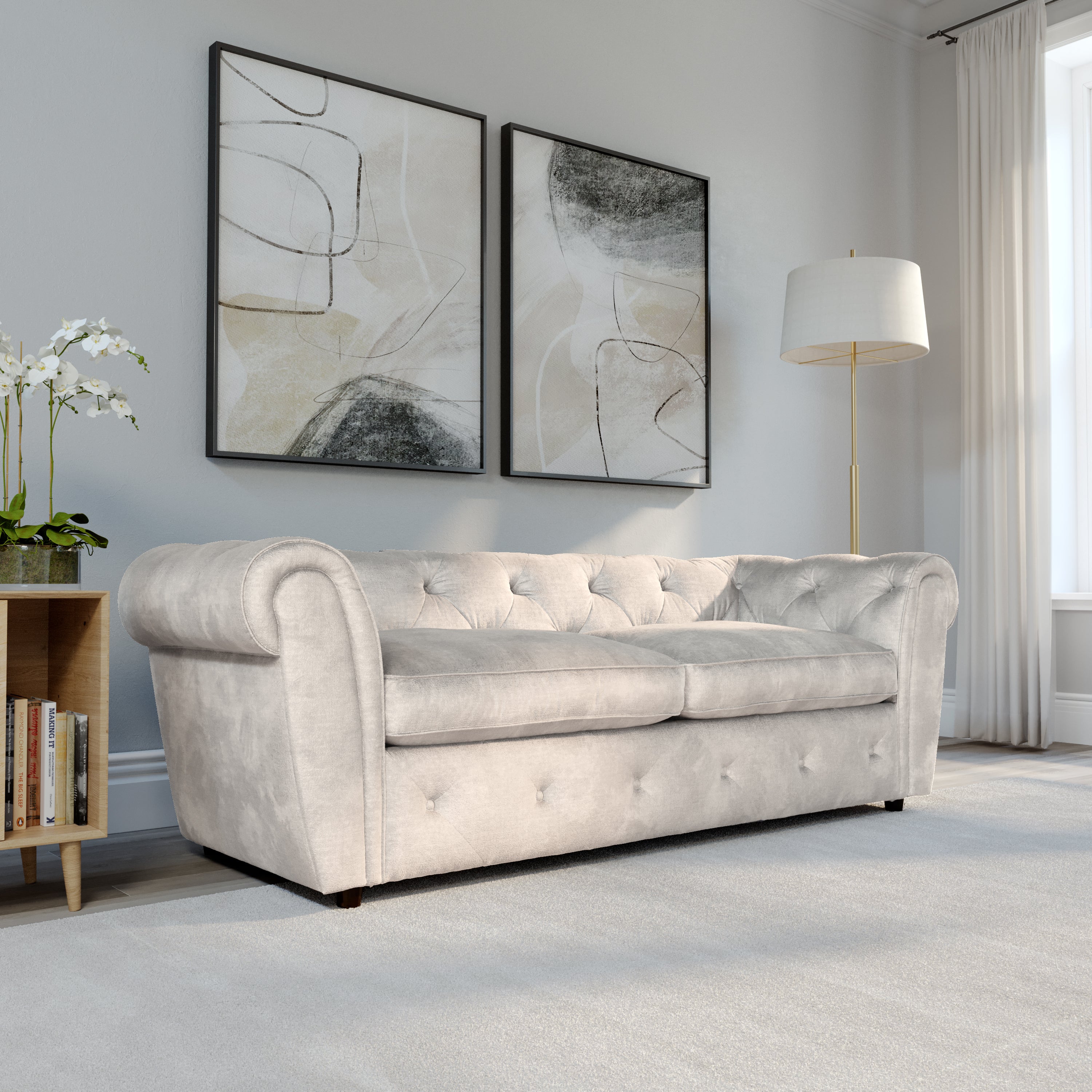 Audley 3 Seater Sofa, Ivory Aura Velvet