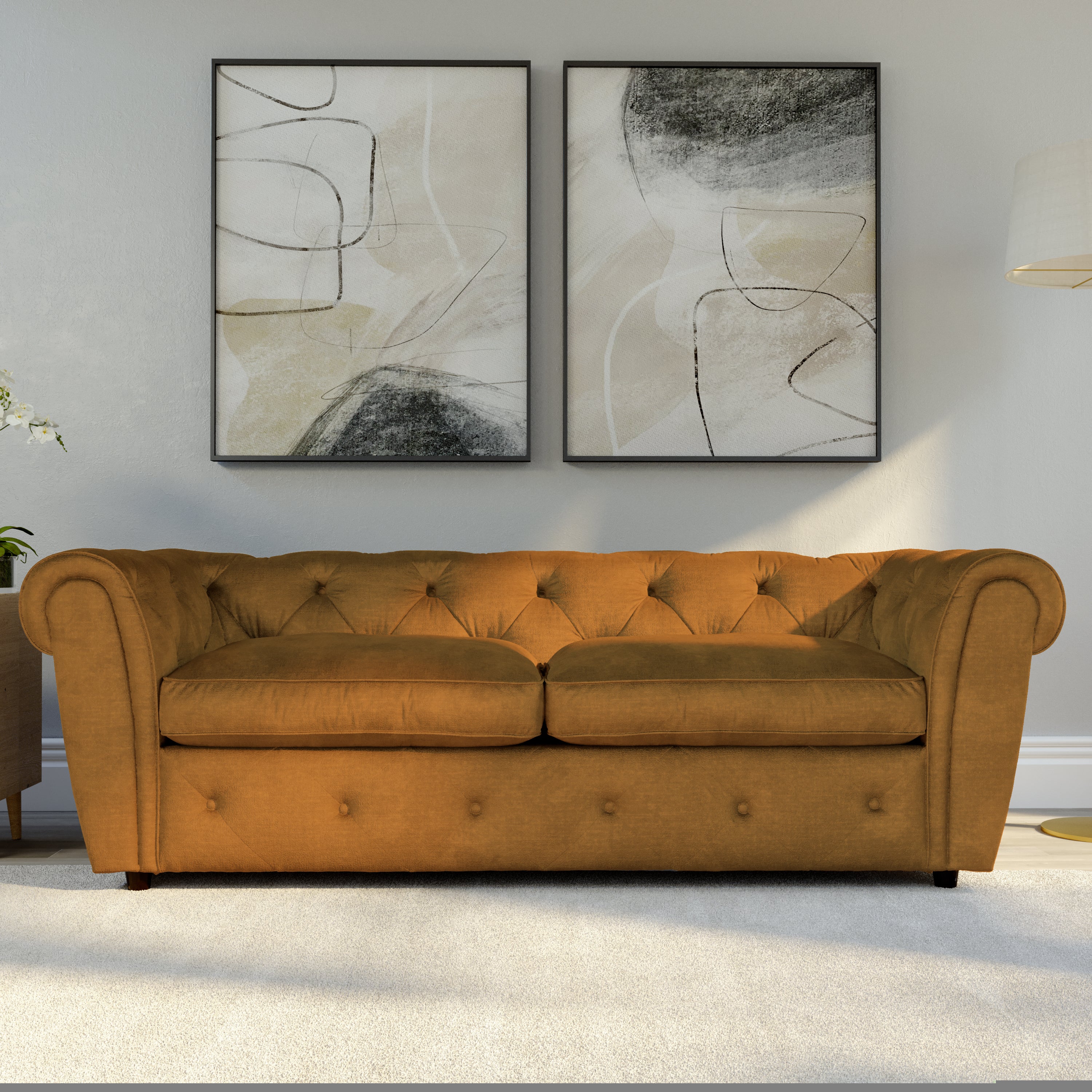 Audley 3 Seater Sofa, Mustard Aura Velvet