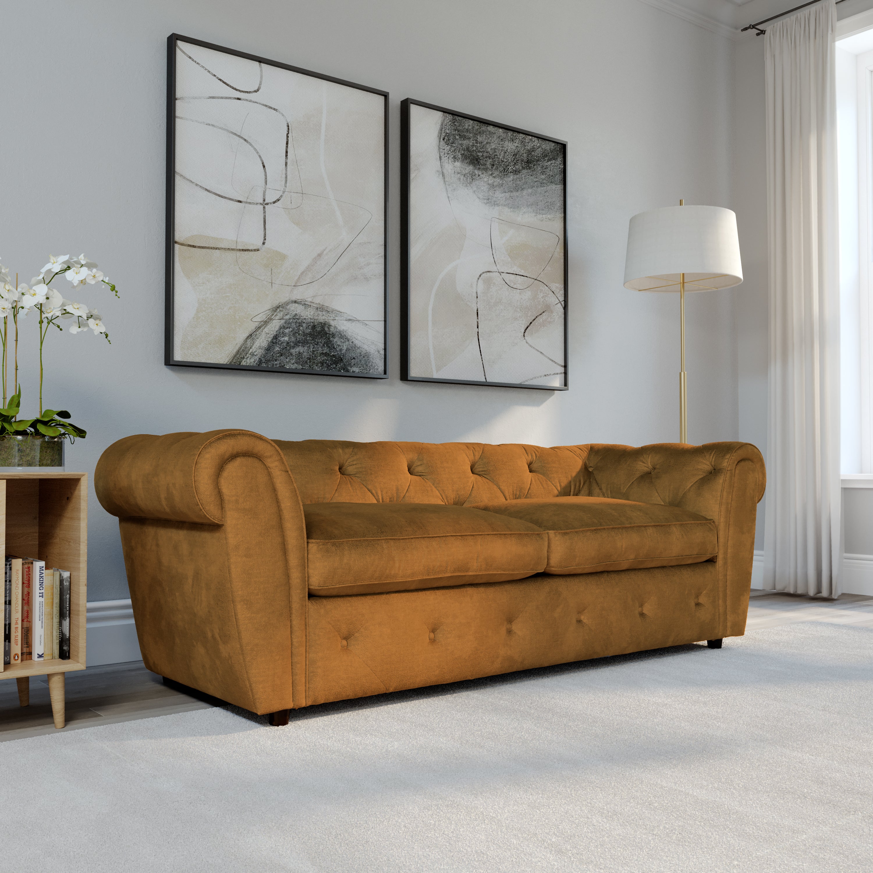 Audley 3 Seater Sofa, Mustard Aura Velvet