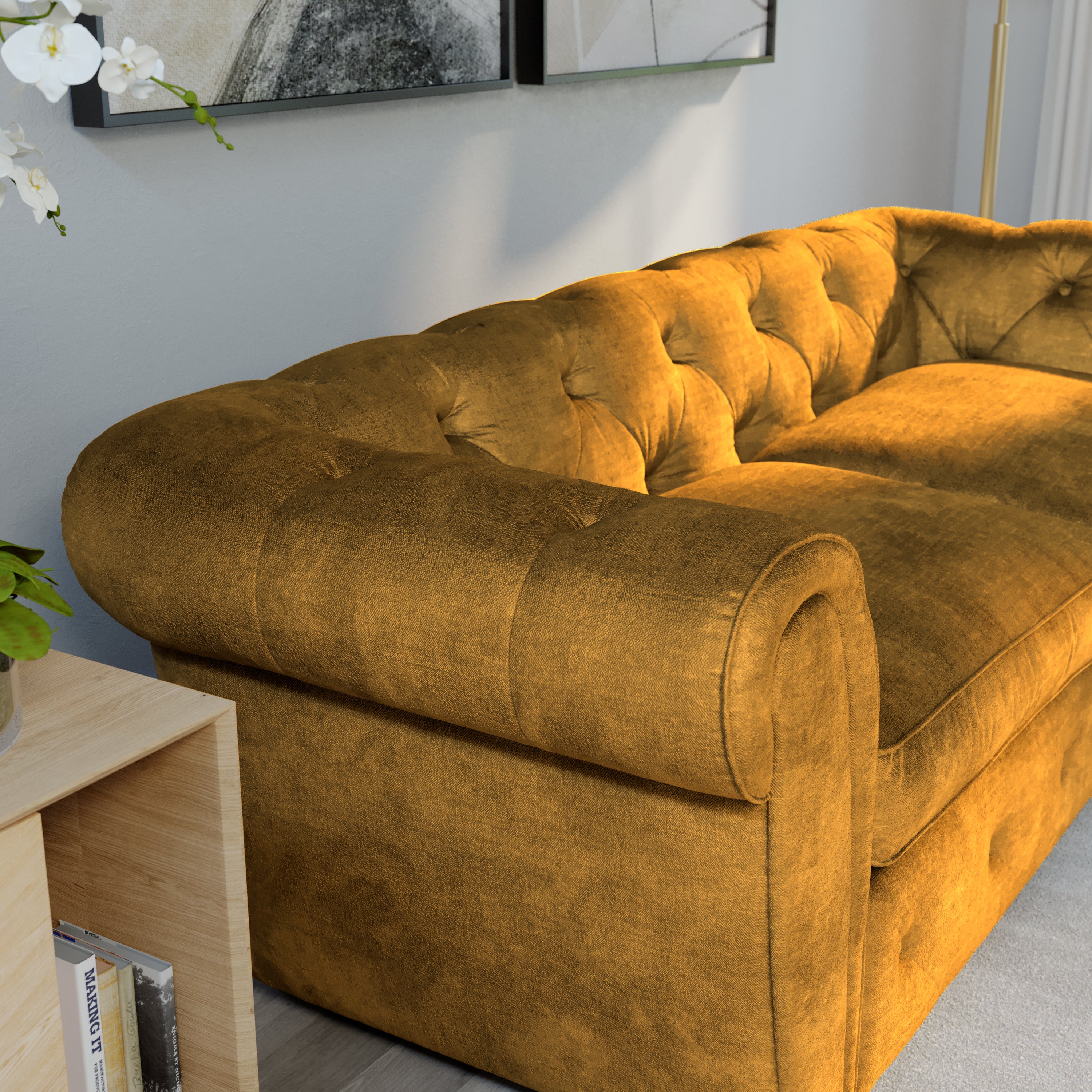 Audley 3+2 Seater Sofa Set, Mustard Aura Velvet