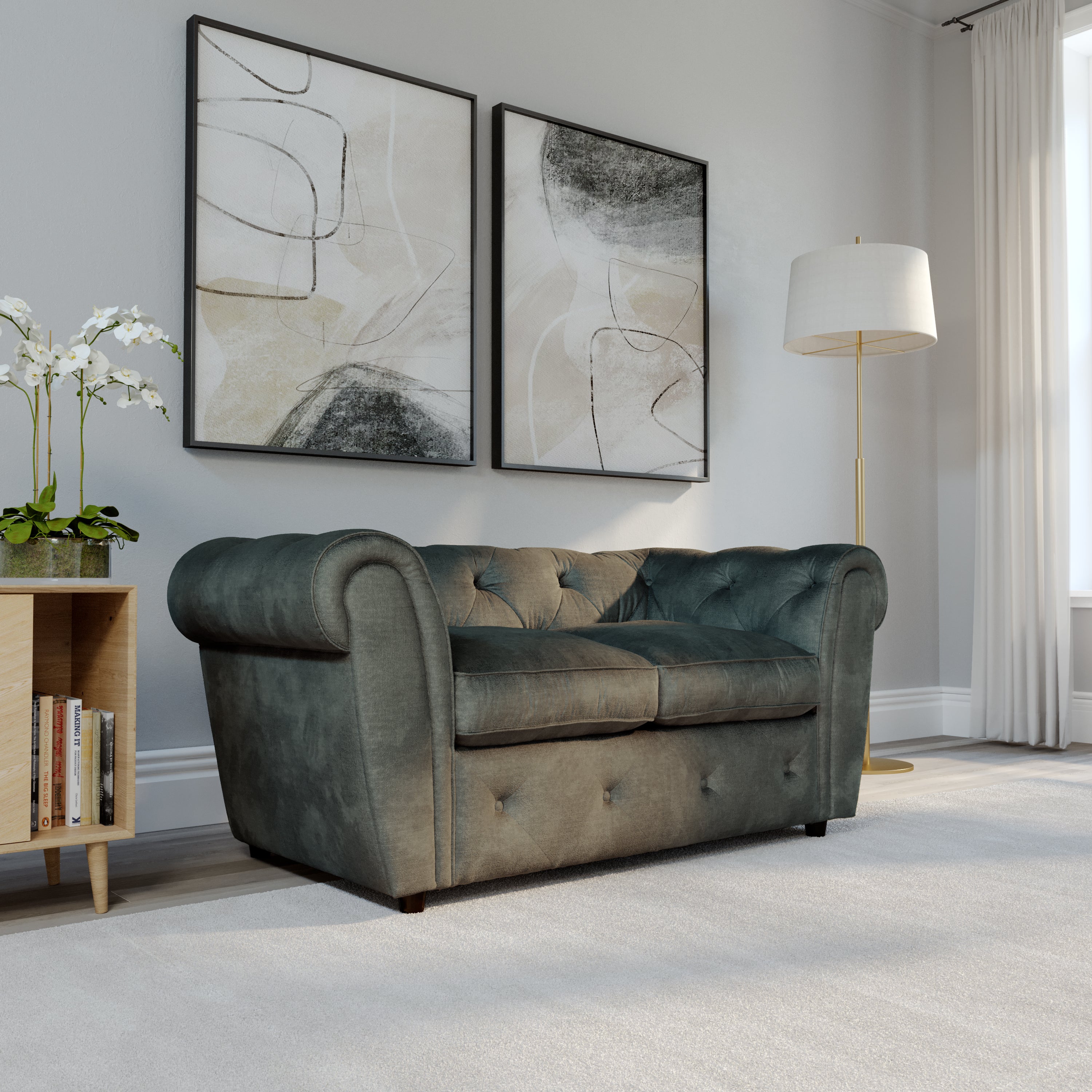 Audley 2 Seater Sofa, Moss Green Aura Velvet