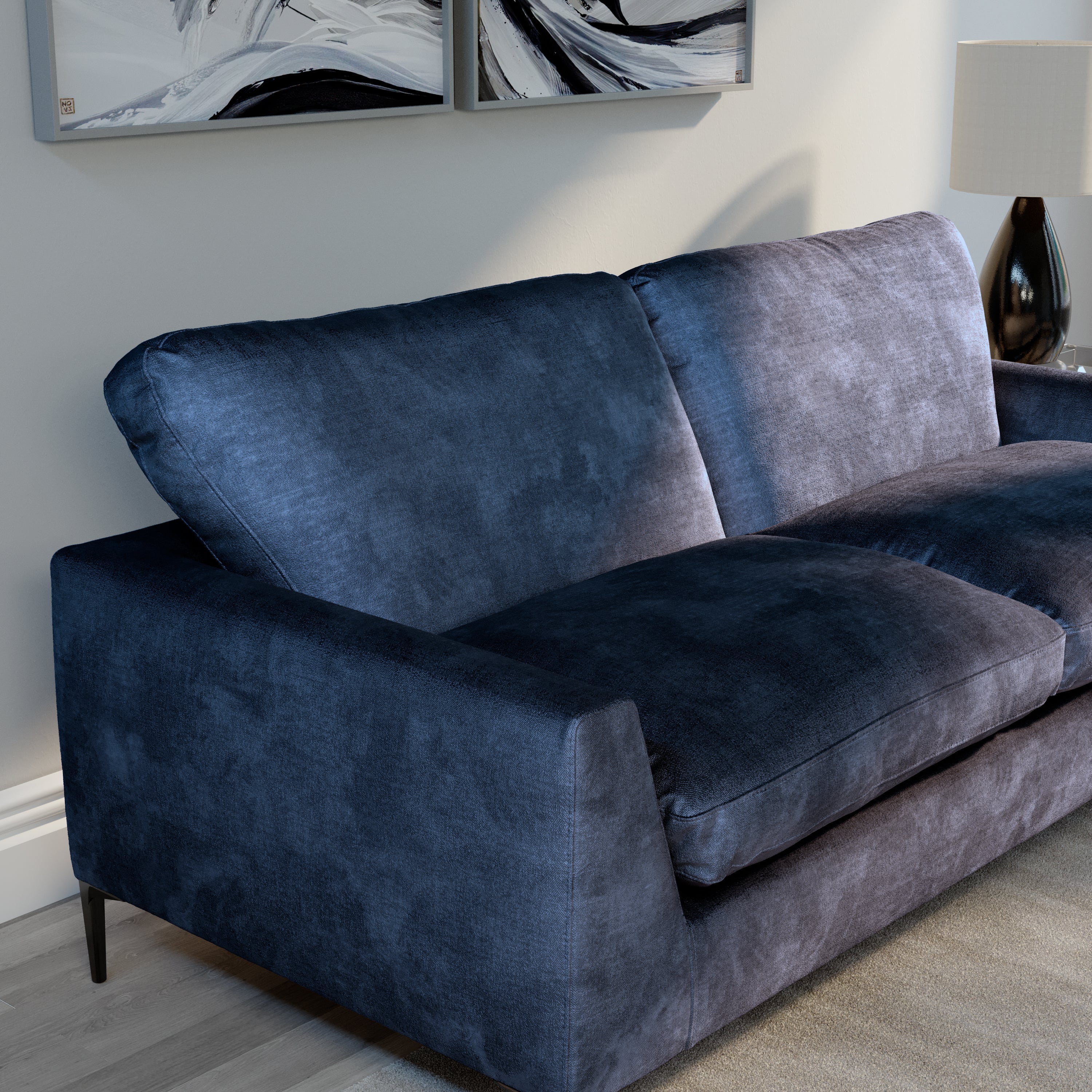 Lexi 2 Seater Sofa, Blue Aura Velvet