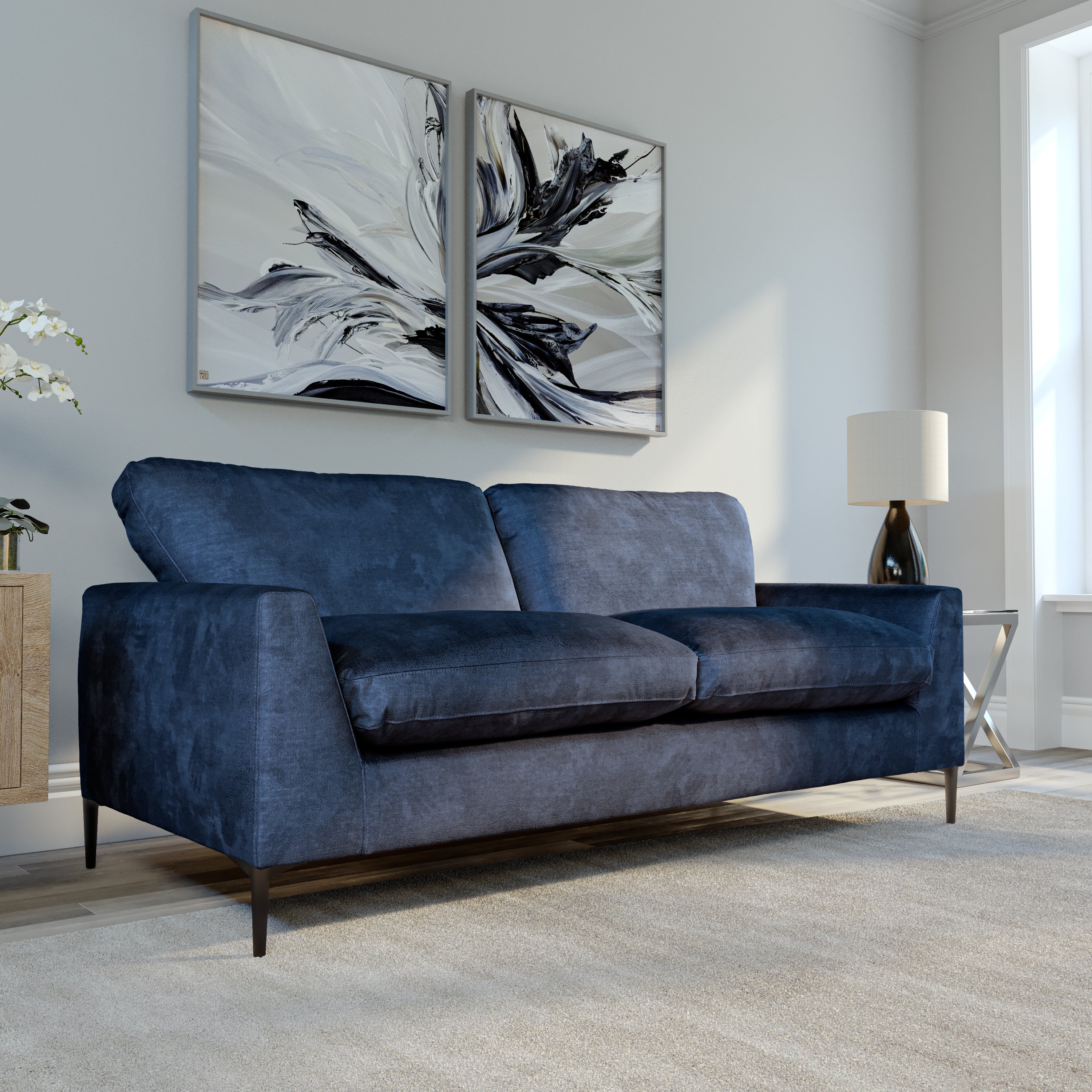 Lexi 3 Seater Sofa, Blue Aura Velvet