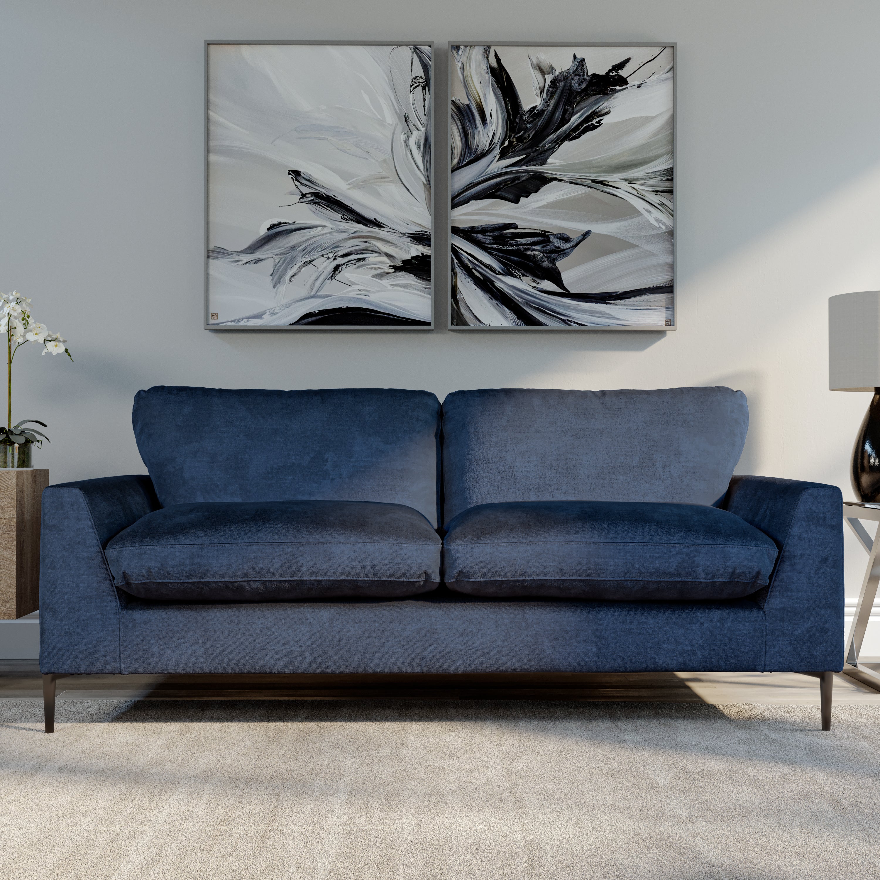 Lexi 3 Seater Sofa, Blue Aura Velvet