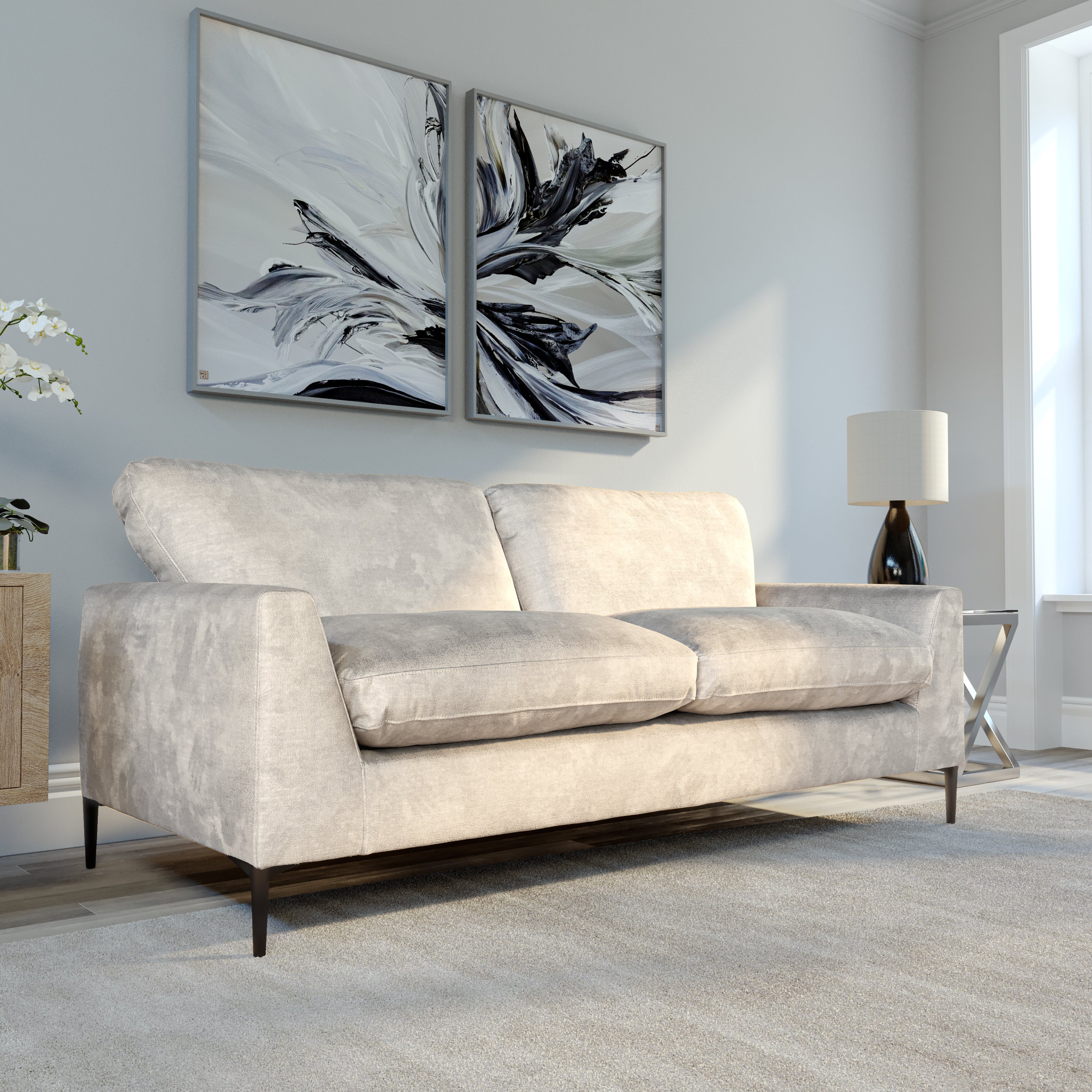 Lexi 3 Seater Sofa, Ivory Aura Velvet