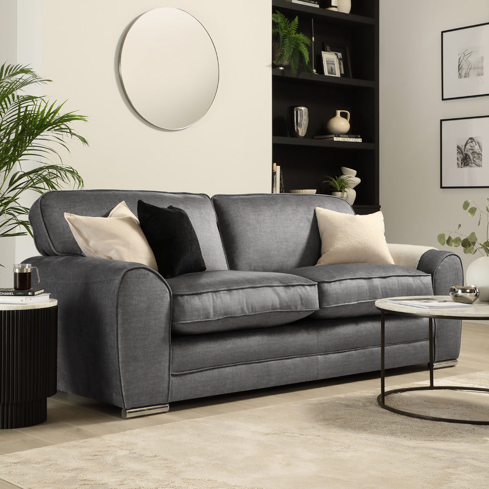 Burford 3 Seater Sofa, Grey Aura Velvet