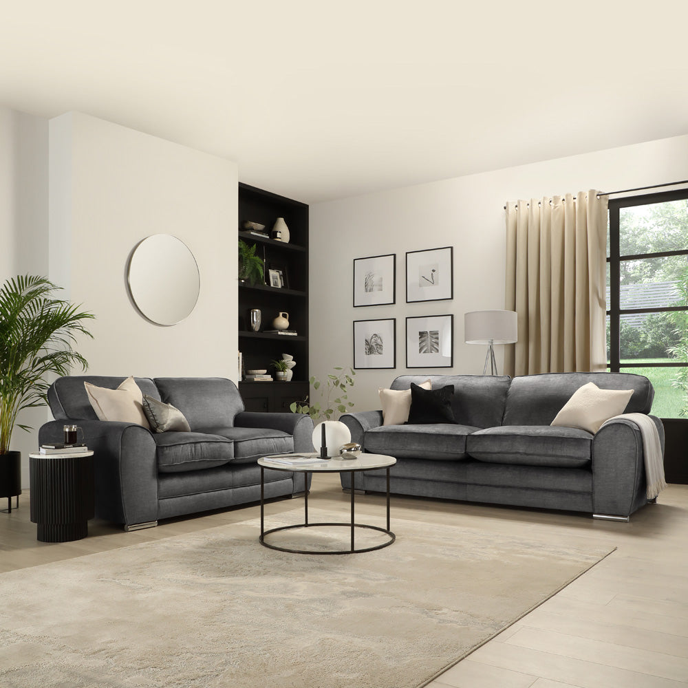 Burford 3+2 Seater Sofa Set, Grey Aura Velvet