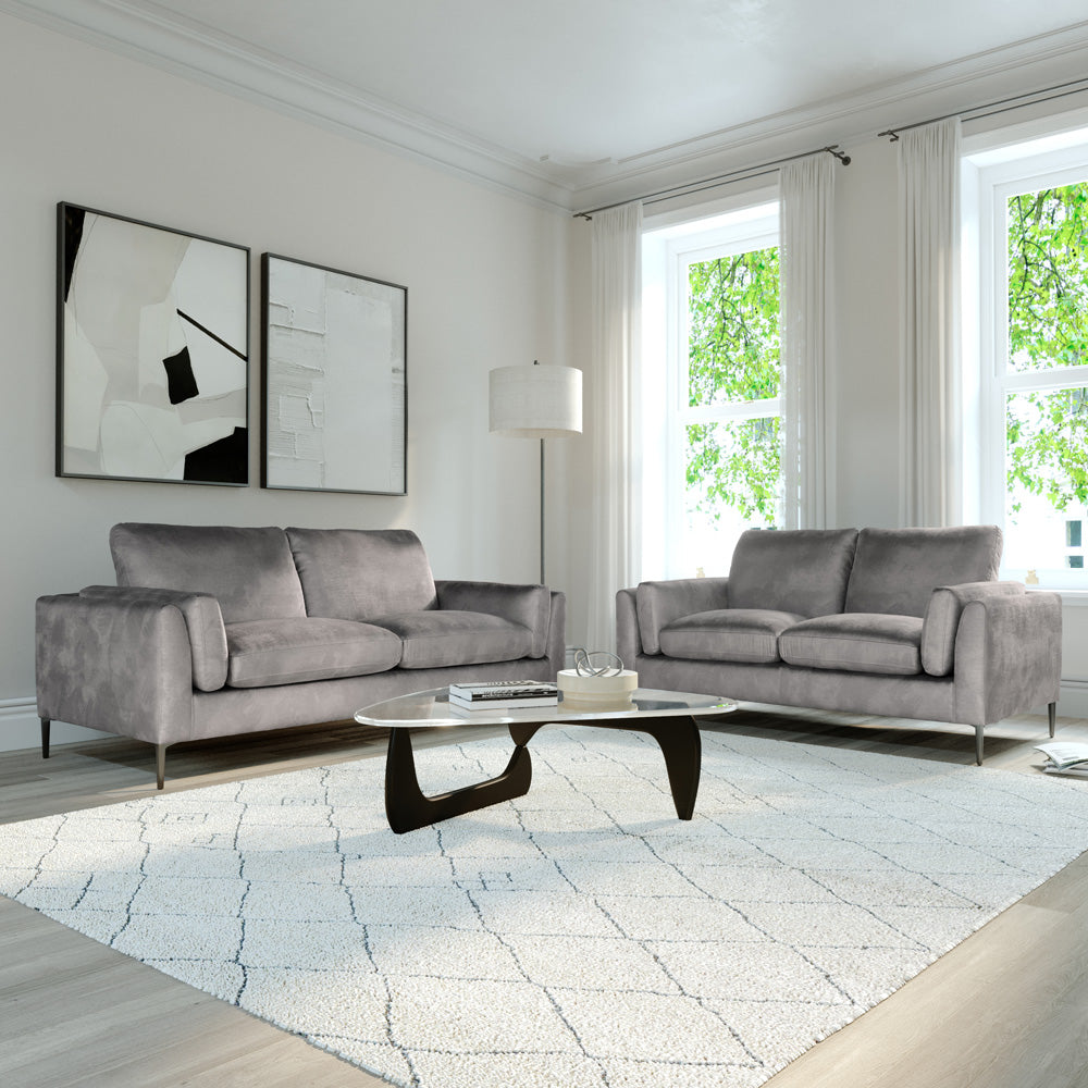 Lucia 3+2 Seater Sofa Set, Grey Aura Velvet