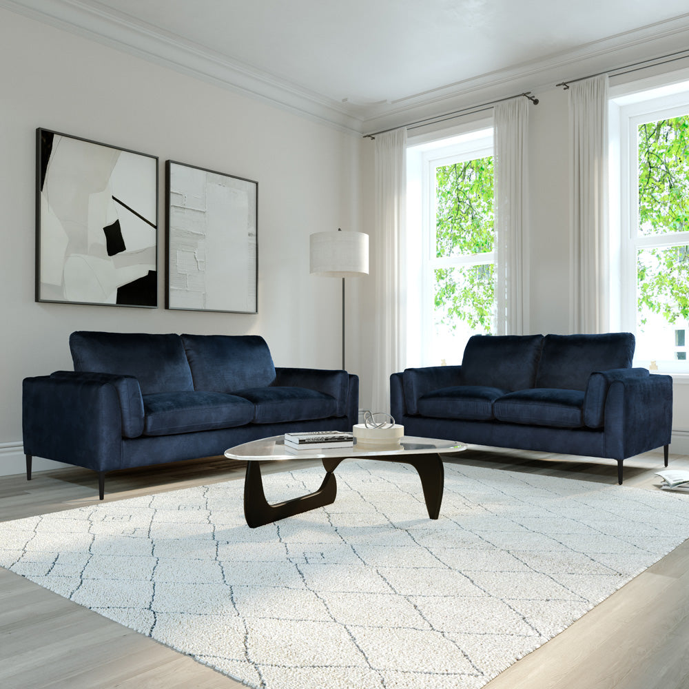 Lucia 3+2 Seater Sofa Set, Blue Aura Velvet